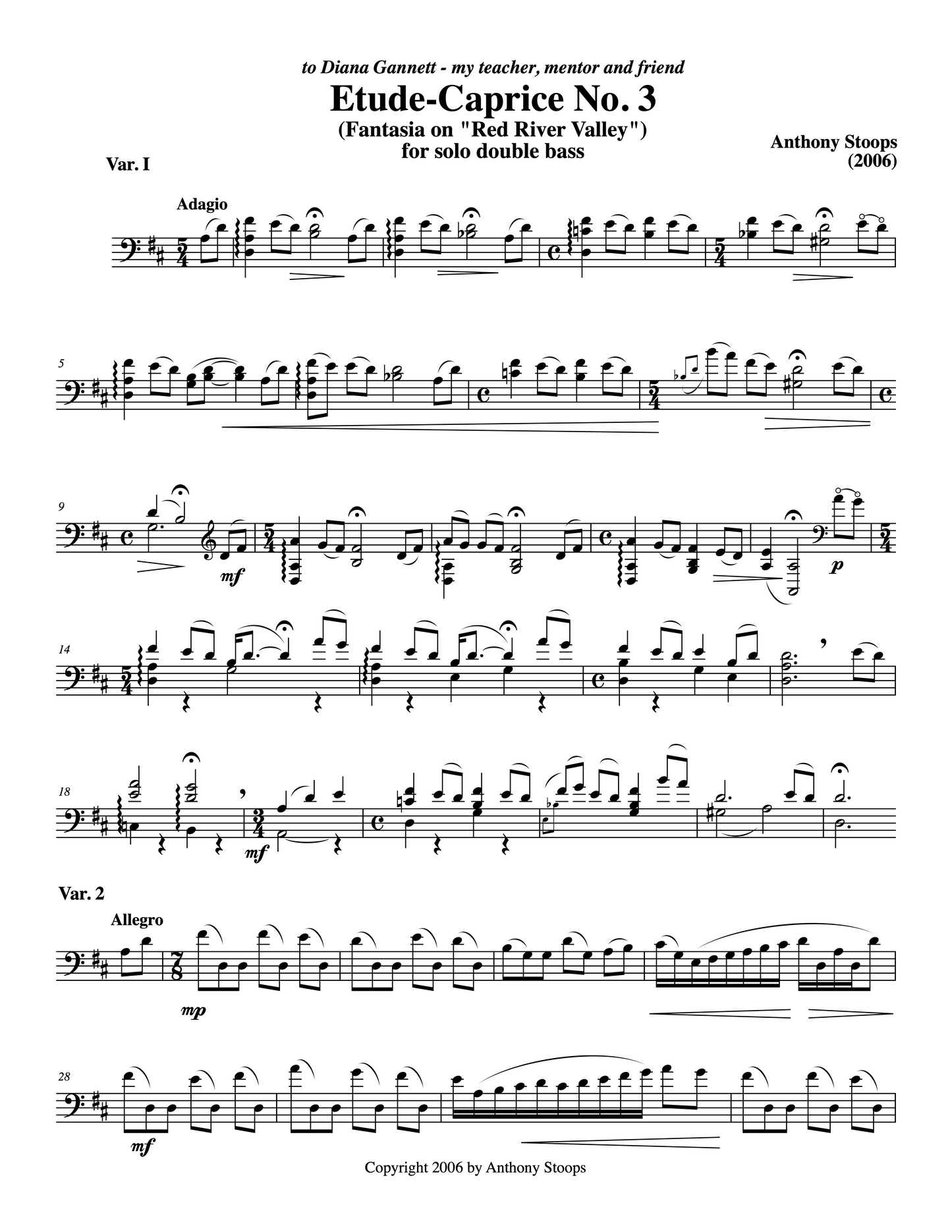 Anthony Stoops: Etude-Caprice no. 3, Fantasia on Red River Valley for solo double bass