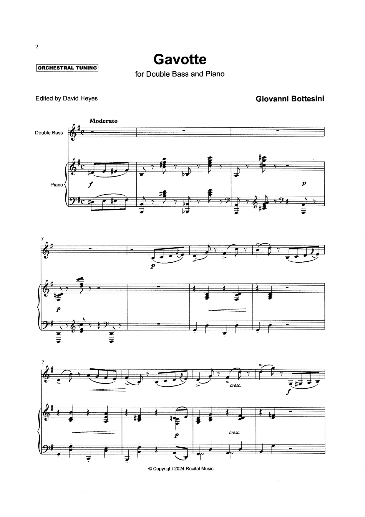 Bottesini: Gavotte and Introduction & Gavotte for double bass & piano (ed. Heyes)