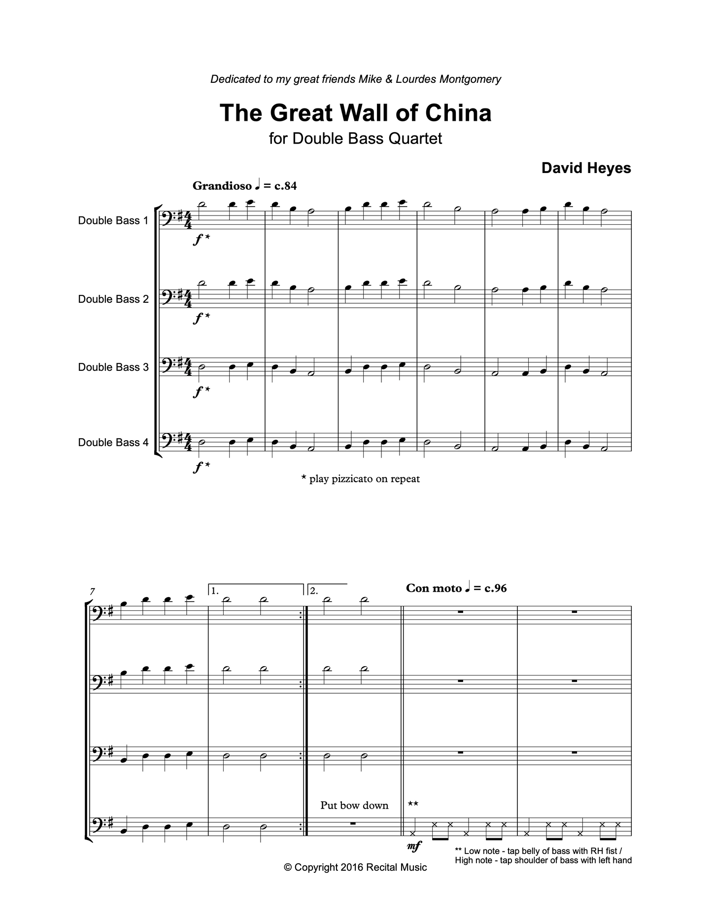 David Heyes: The Legends Collection for Beginner Bass Quartet