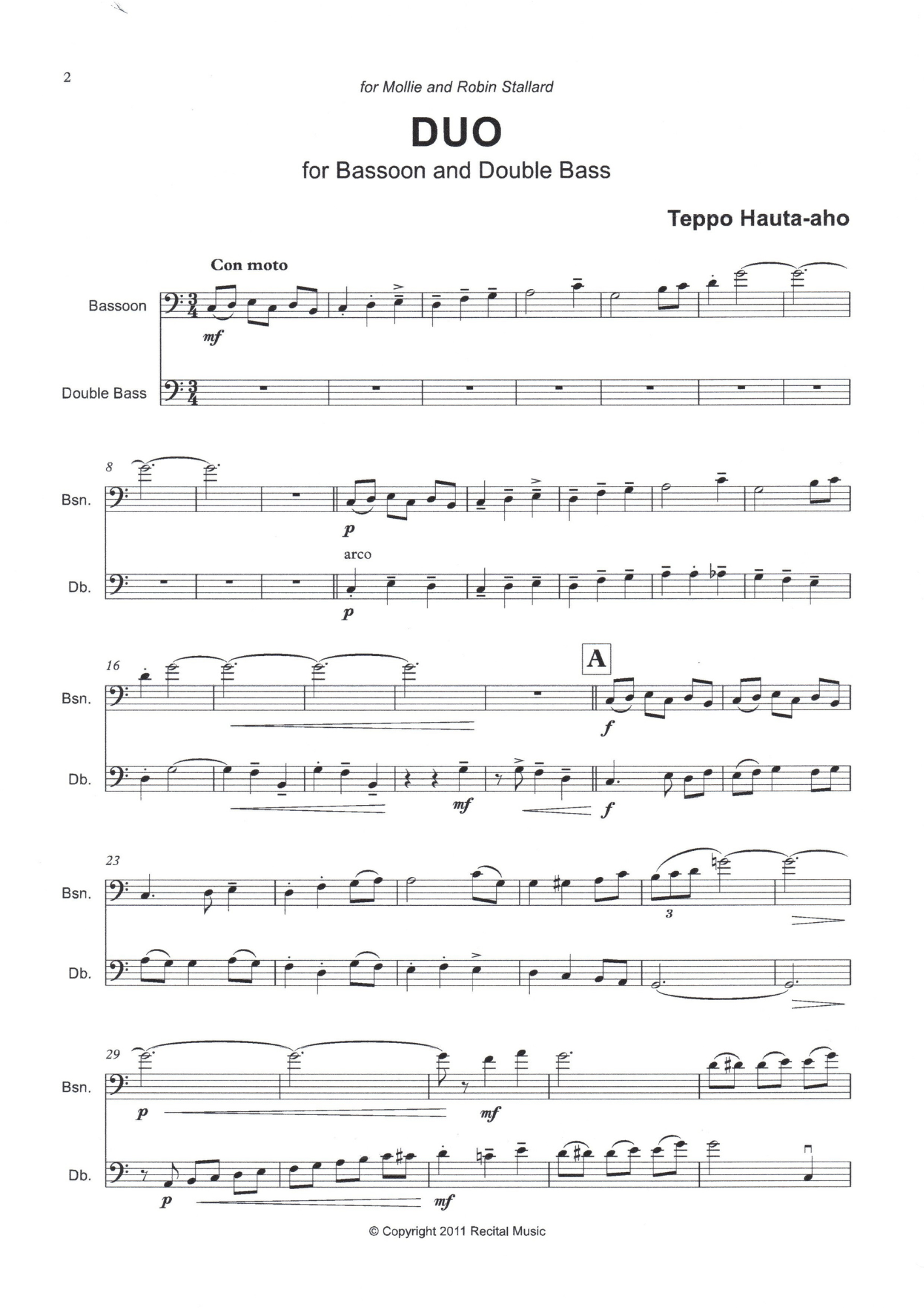 Teppo Hauta-aho: Duo for bassoon & double bass