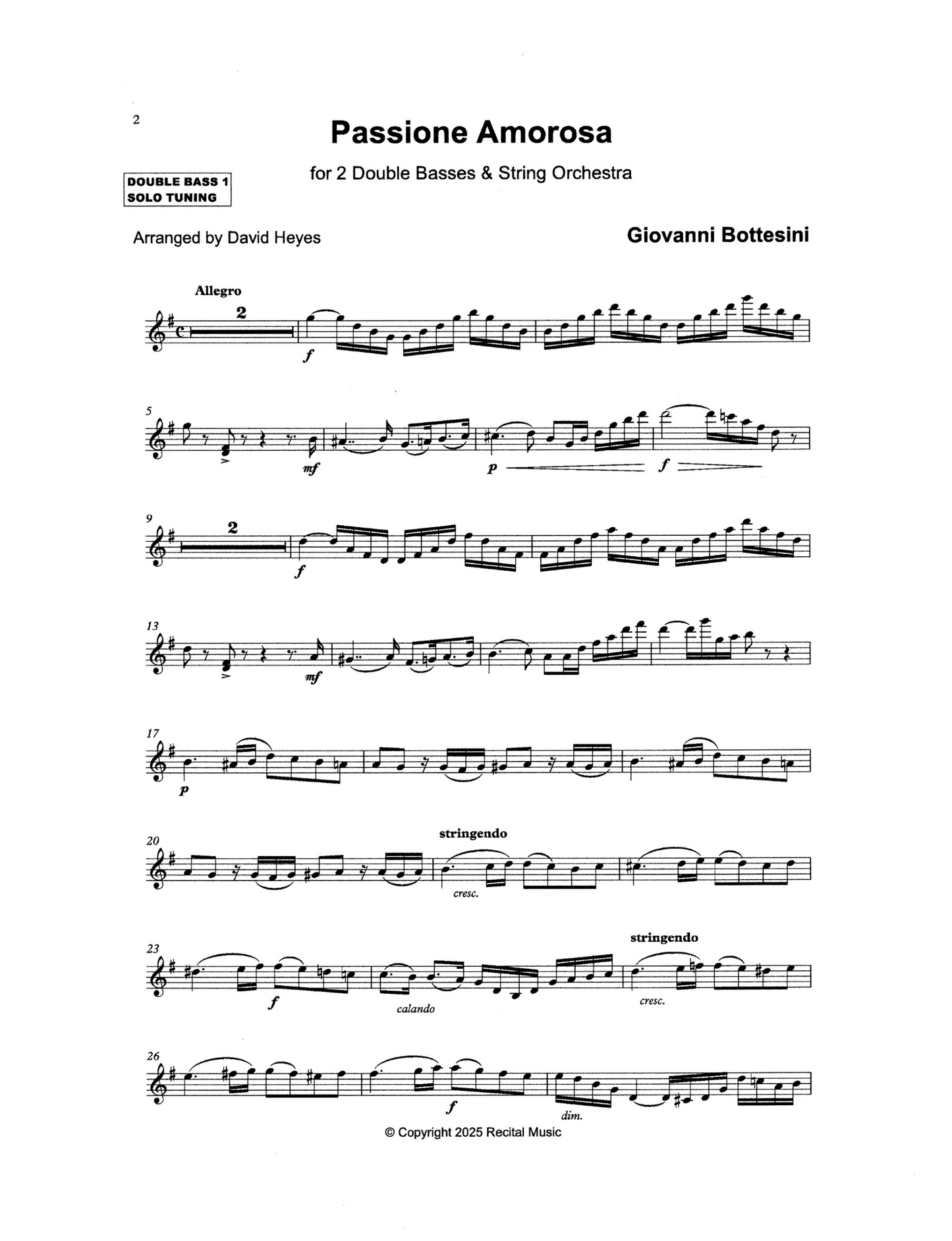 Bottesini: Passione Amorosa for 2 Double Basses & String Orchestra (solo tuning) - arr. Heyes