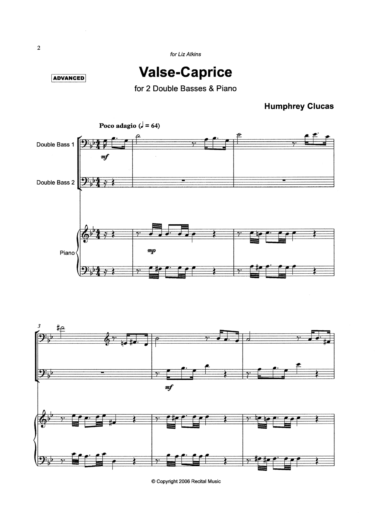 Humphrey Clucas: Valse Caprice for 2 double basses & piano