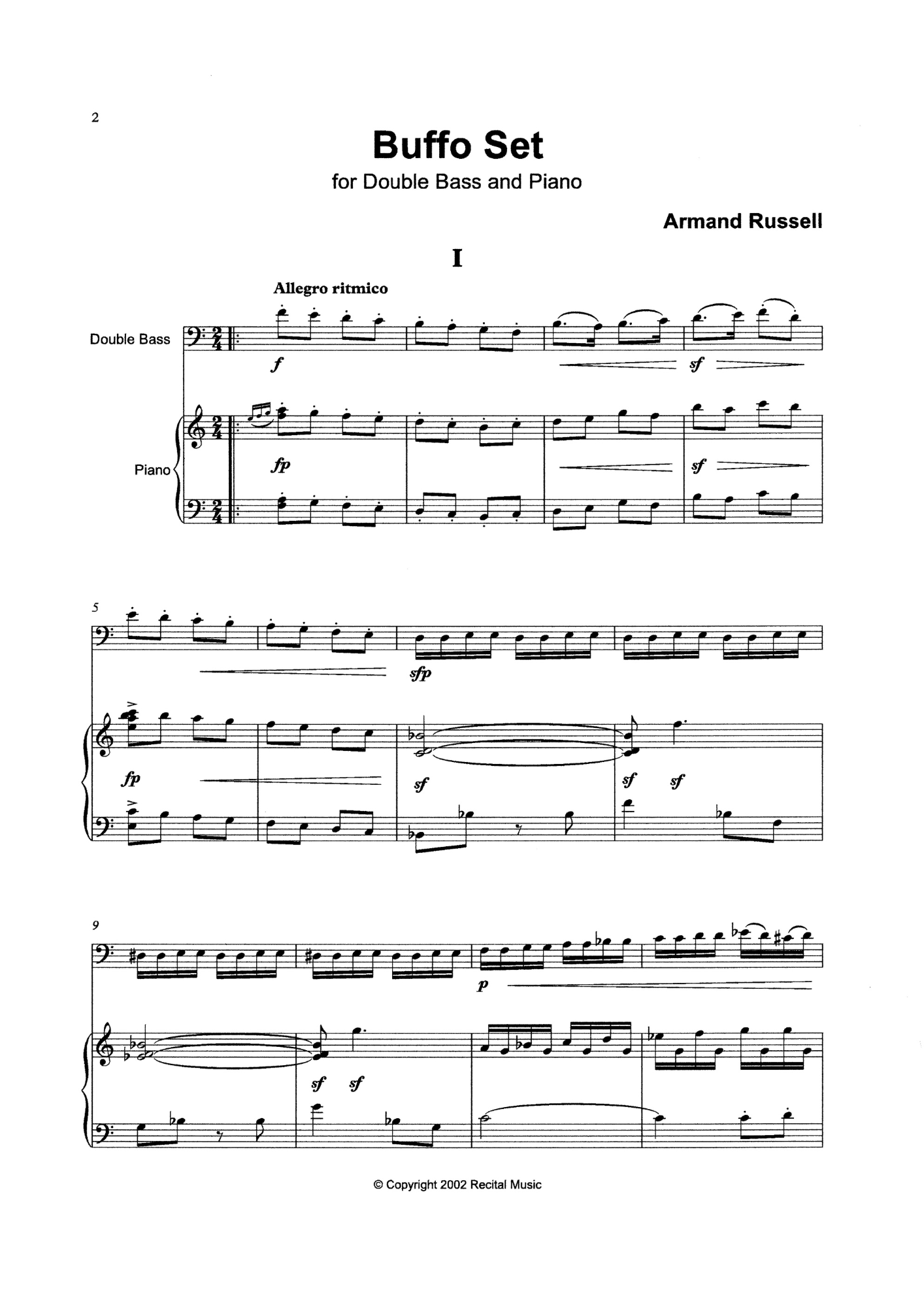 Armand Russell: Buffo Set for double bass & piano