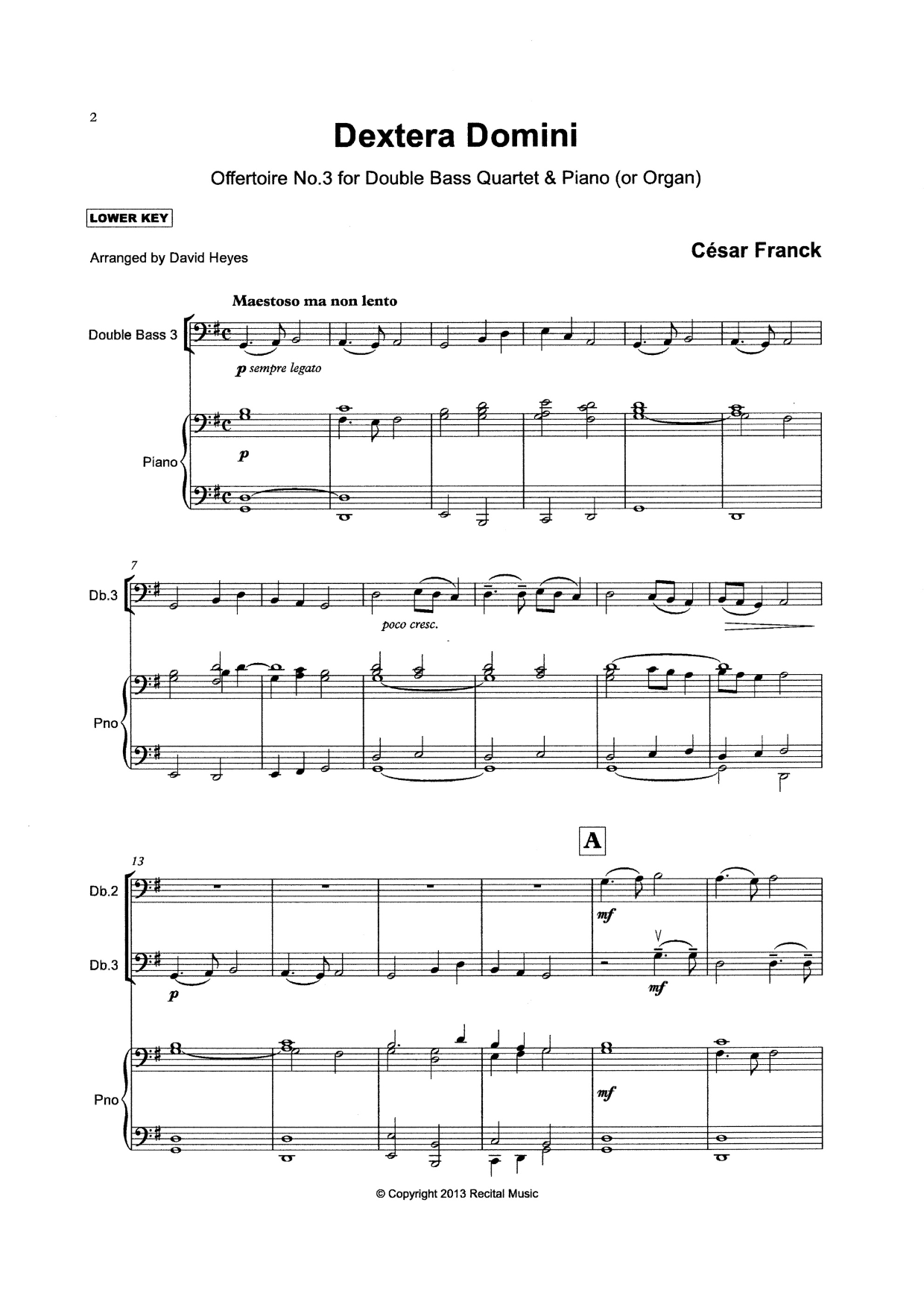 Cesar Franck: Dextera Domini for double bass quartet & piano (or organ) (arr. Heyes)