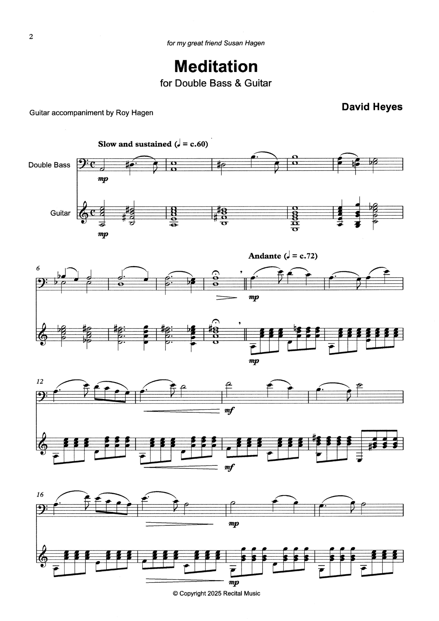David Heyes: Reflections: Four Pieces for double bass & guitar