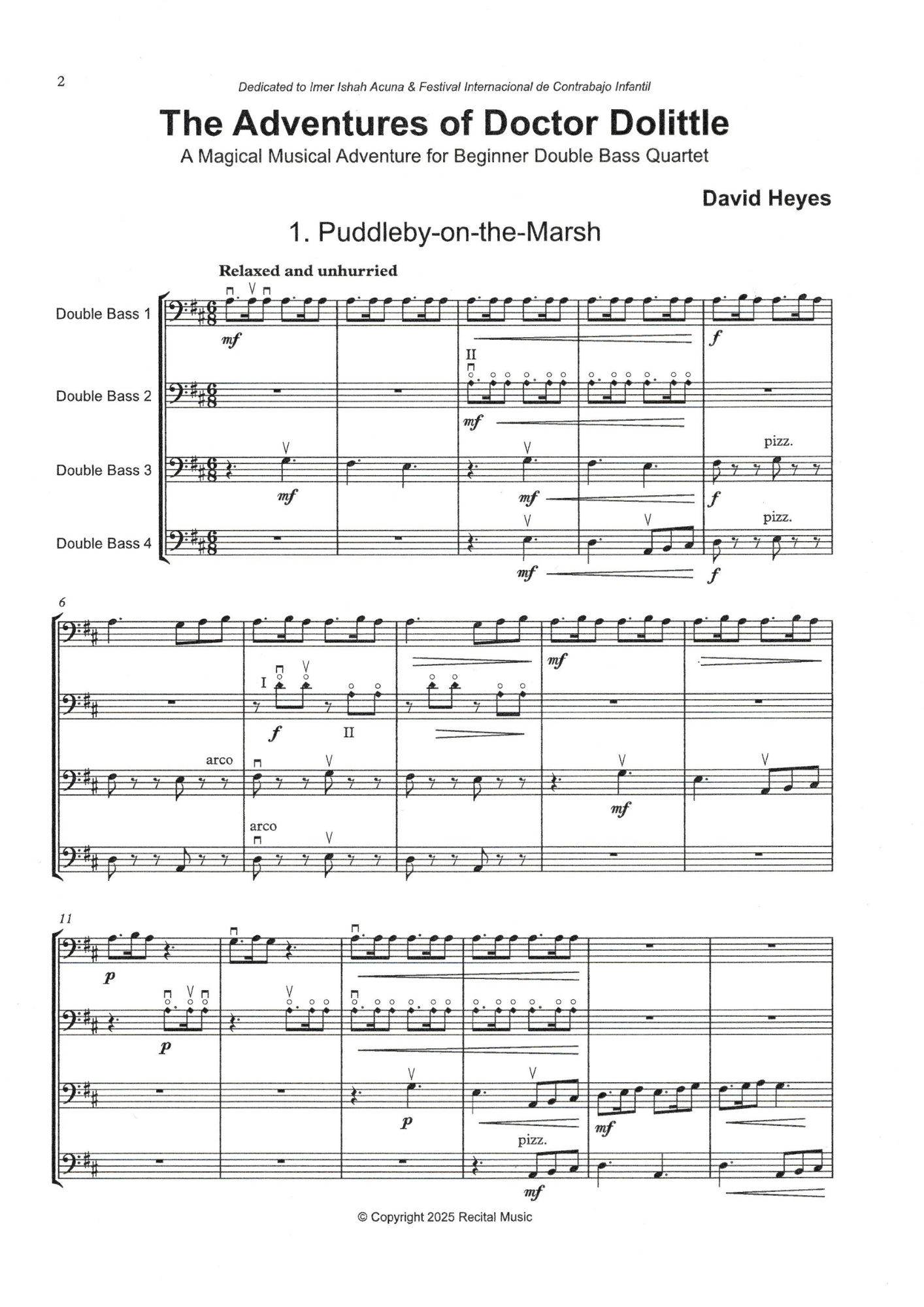 David Heyes: The Adventures of Doctor Dolittle, A Magical Musical Adventure for beginner double bass quartet