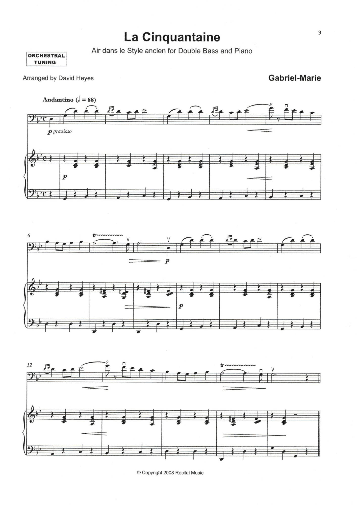 Gabriel-Marie: La Cinquantaine for Double Bass & Piano (arr. David Heyes)