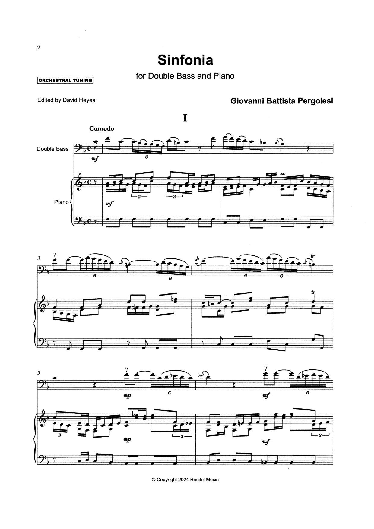 G.B. Pergolesi: Sinfonia for double bass & piano (ed. Heyes)