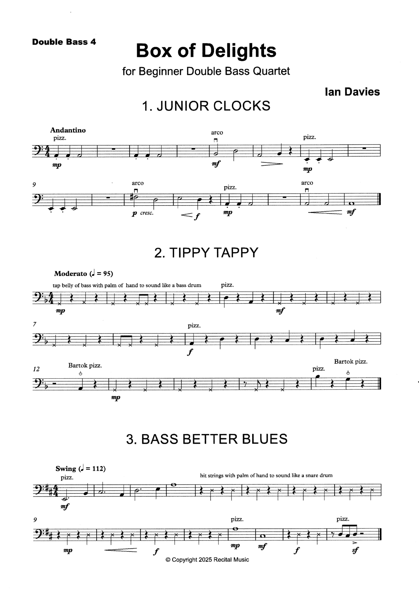 Ian Davies: A Box of Delights: Five Pieces for Beginner Double Bass Quartet