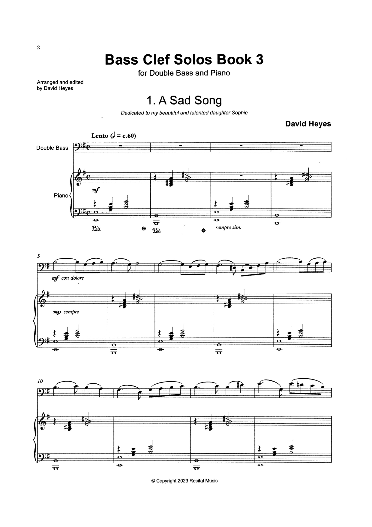 Bass Clef Solos Book 3: 10 pieces for double bass & piano (edited by David Heyes)