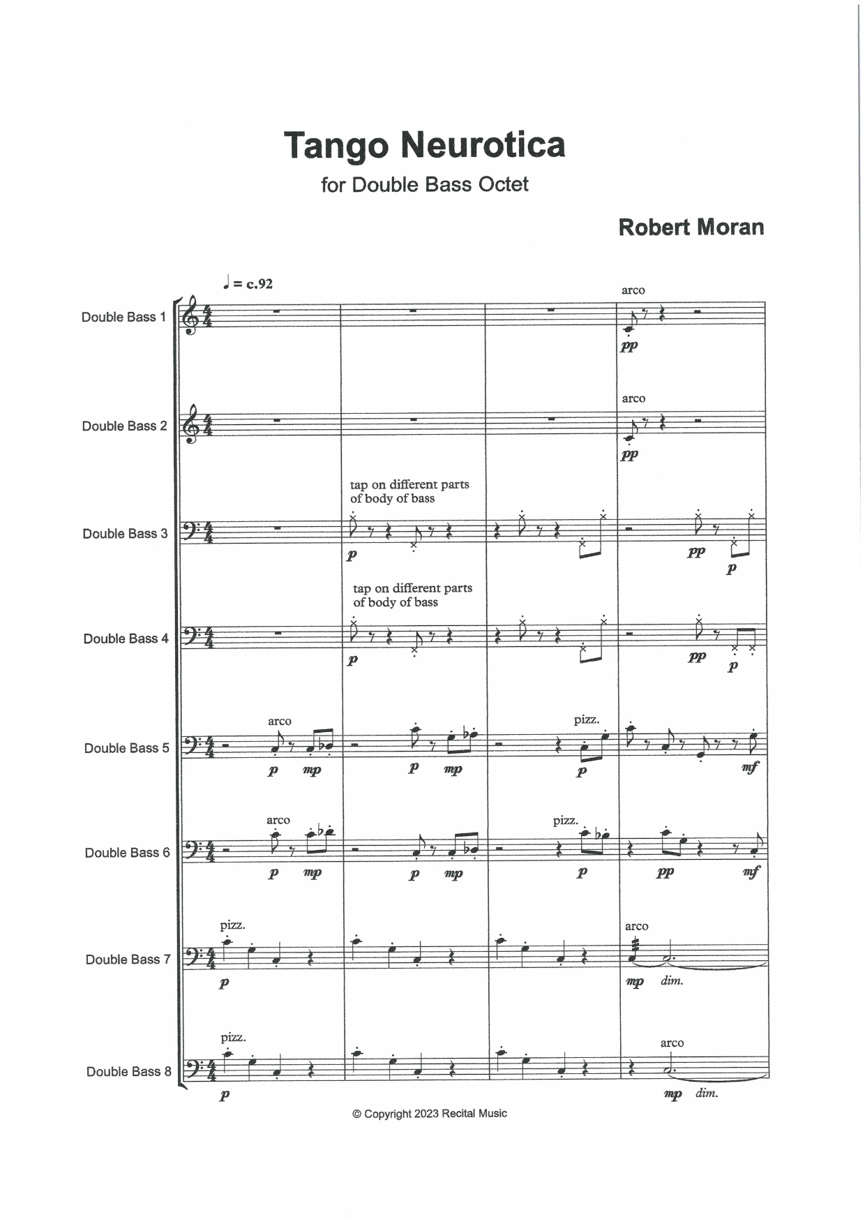 Robert Moran: Tango Neurotica for double bass octet