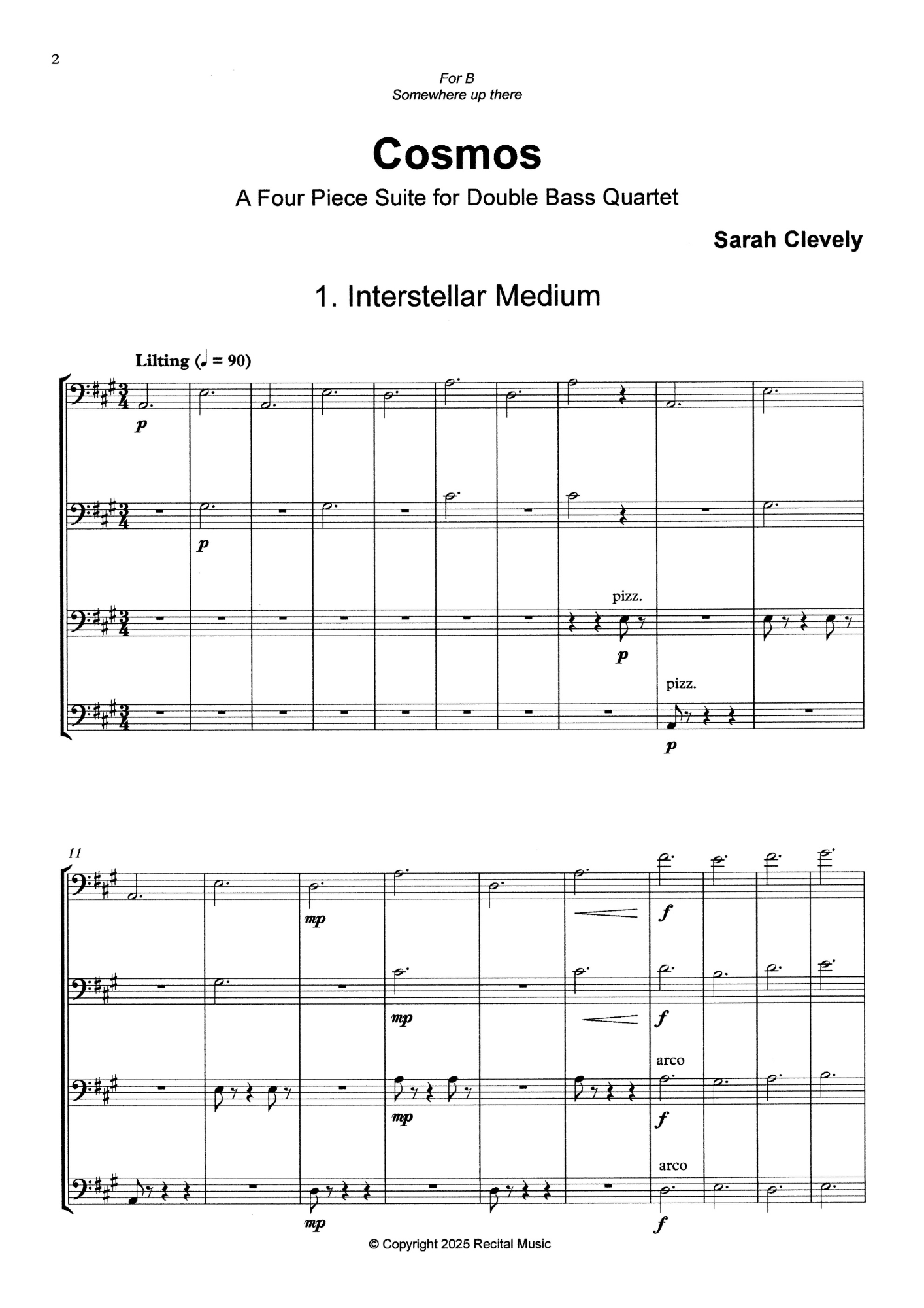 Sarah Clevely: COSMOS - a Four Piece Suite for double bass quartet