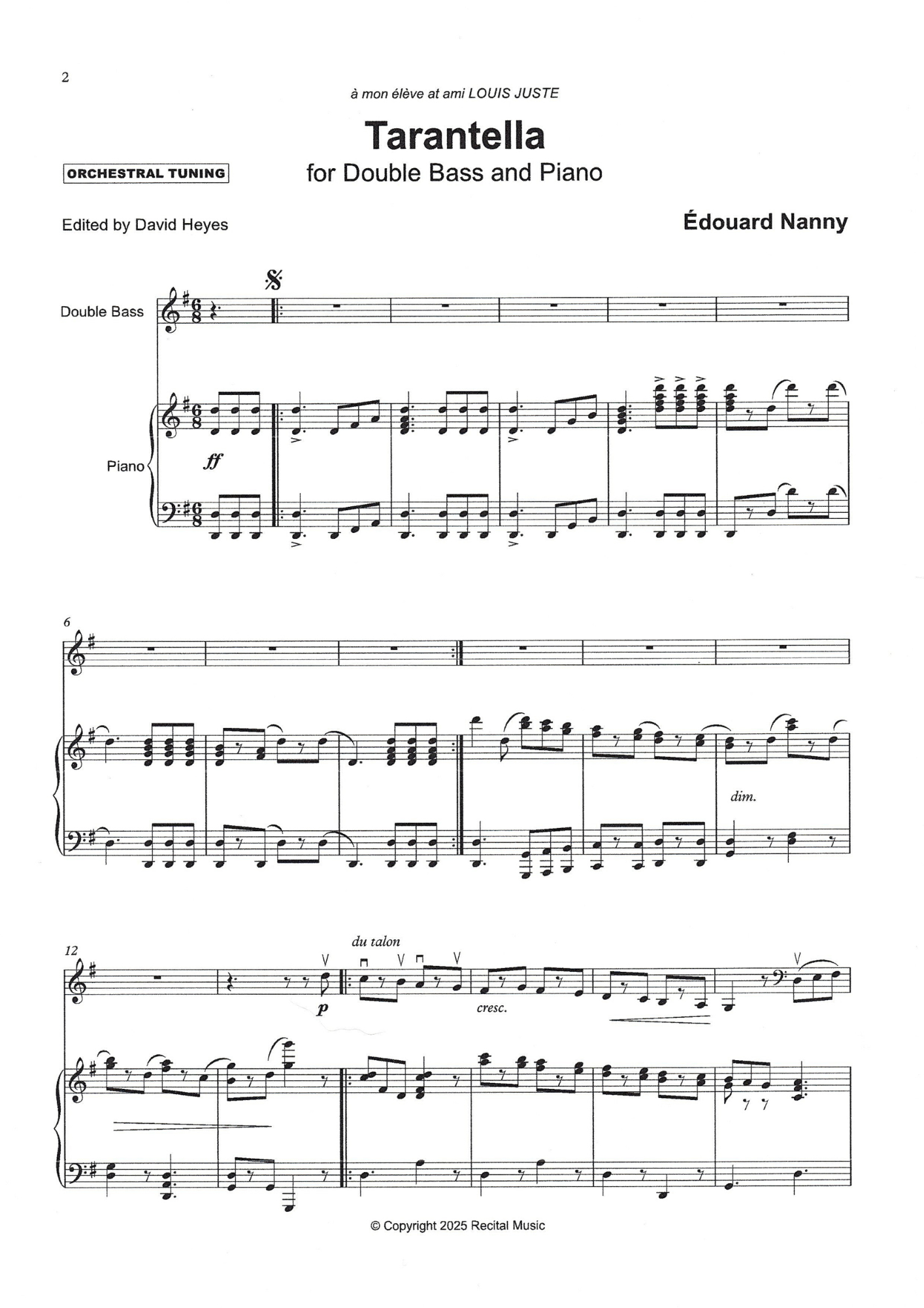 Édouard Nanny: Tarantella for double bass & piano (ed. David Heyes)