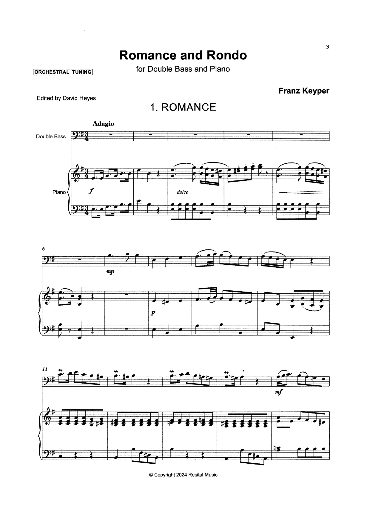 Franz Keyper: Romance & Rondo for double bass & piano (ed. Heyes)