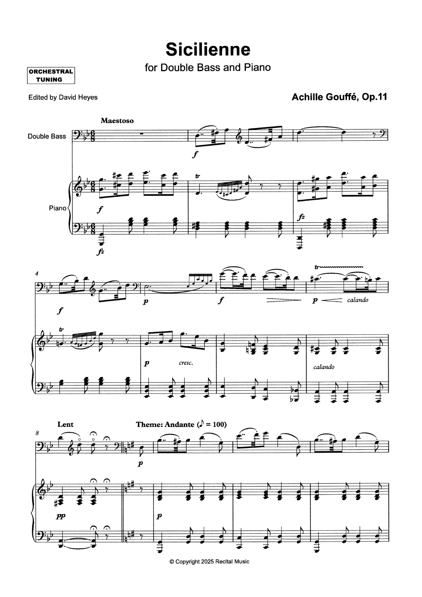 Achille Gouffé: Sicilienne Op.11 for double bass & piano (ed. Heyes)