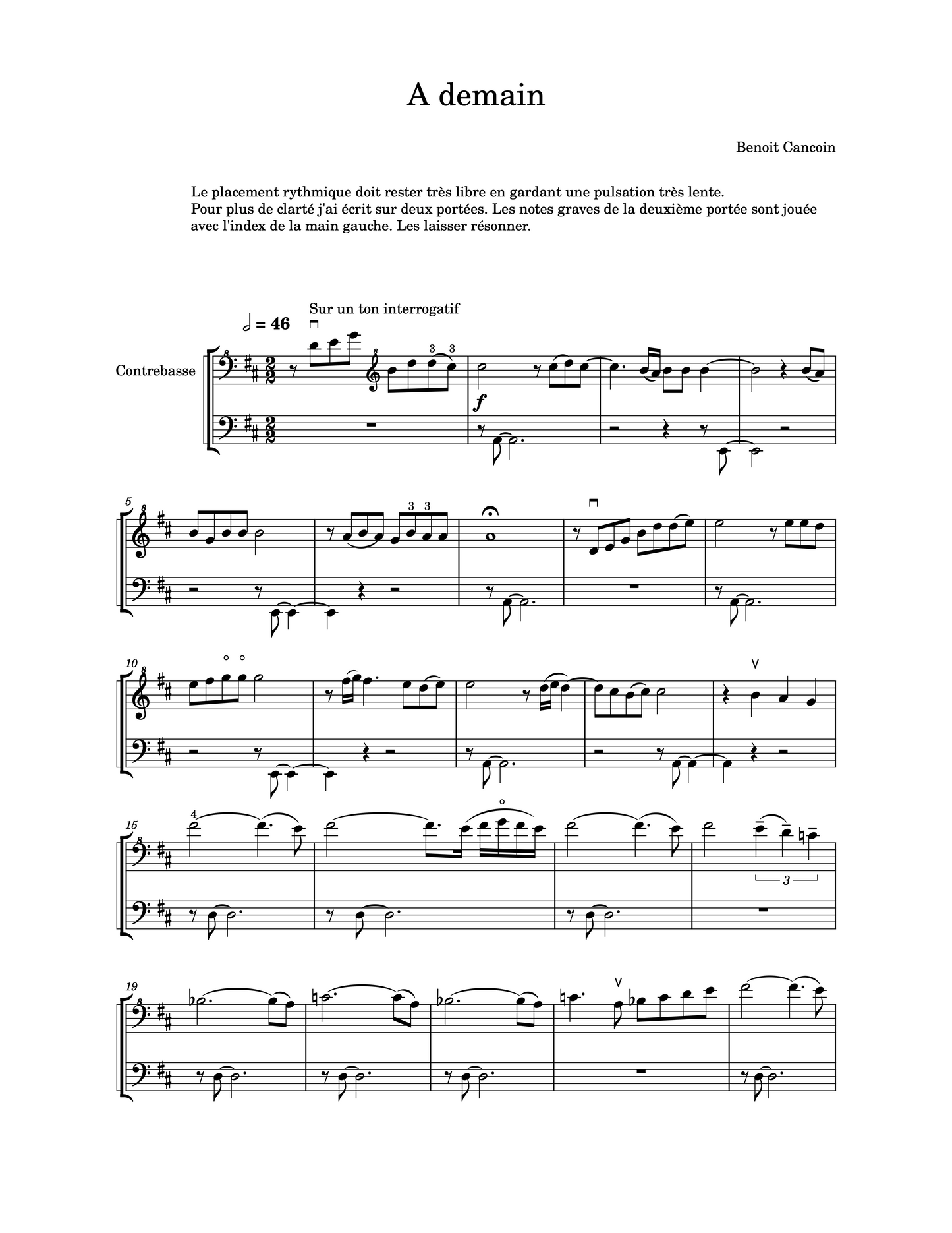 Benoit Cancoin: A Demain for solo double bass