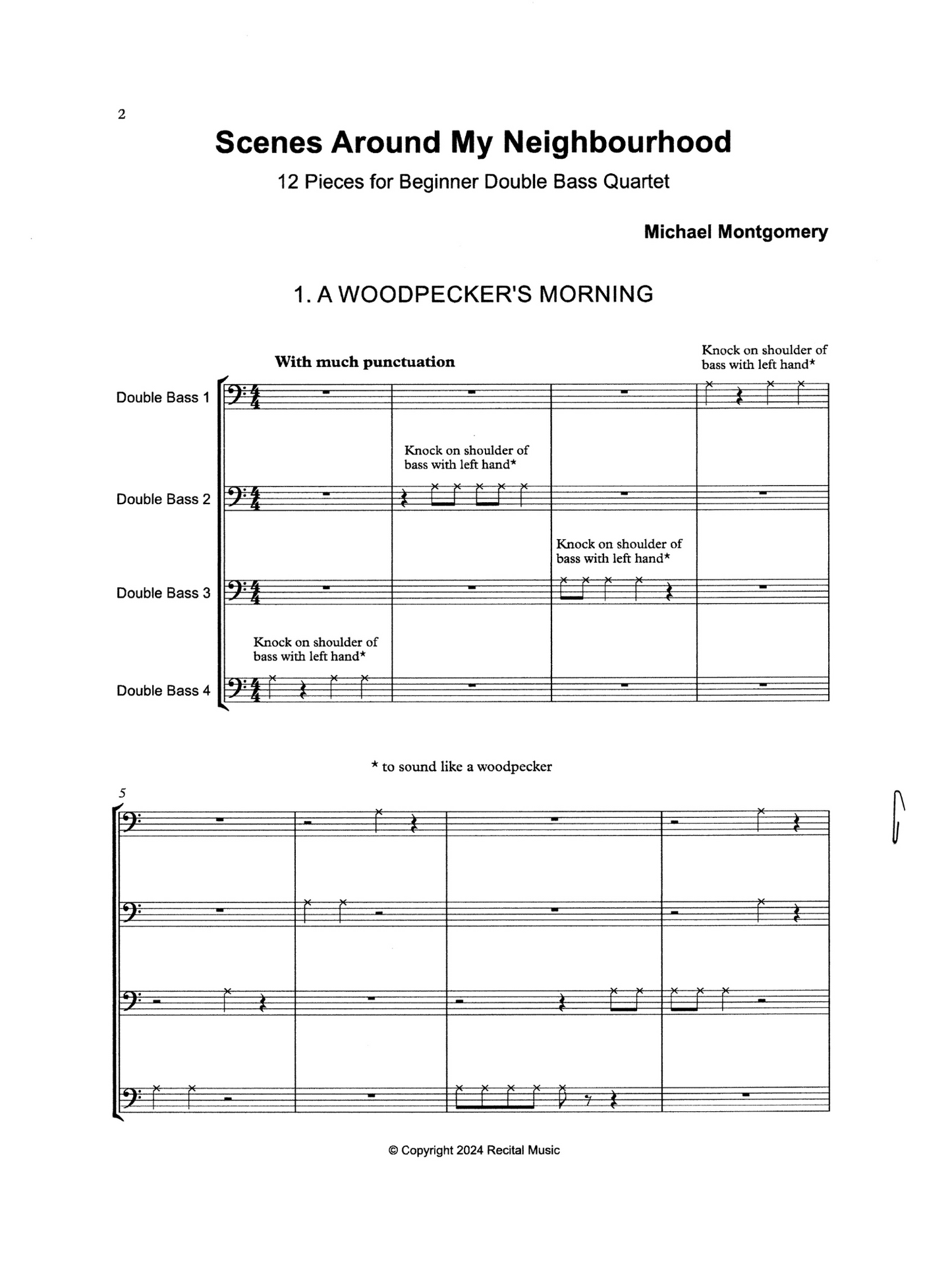 Michael Montgomery: Scenes Around My Neighbourhood - 12 Pieces for Beginner Double Bass Quartet