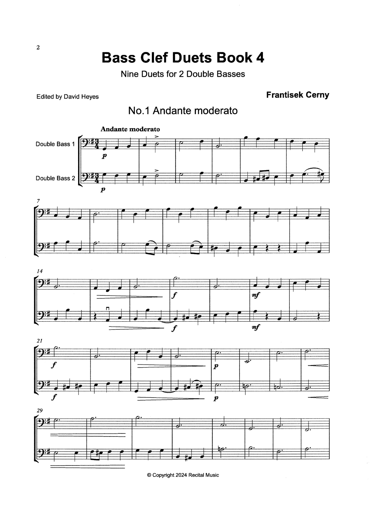 Frantisek Cerny: Bass Clef Duets Book 4: Nine Duets for 2 Double Basses