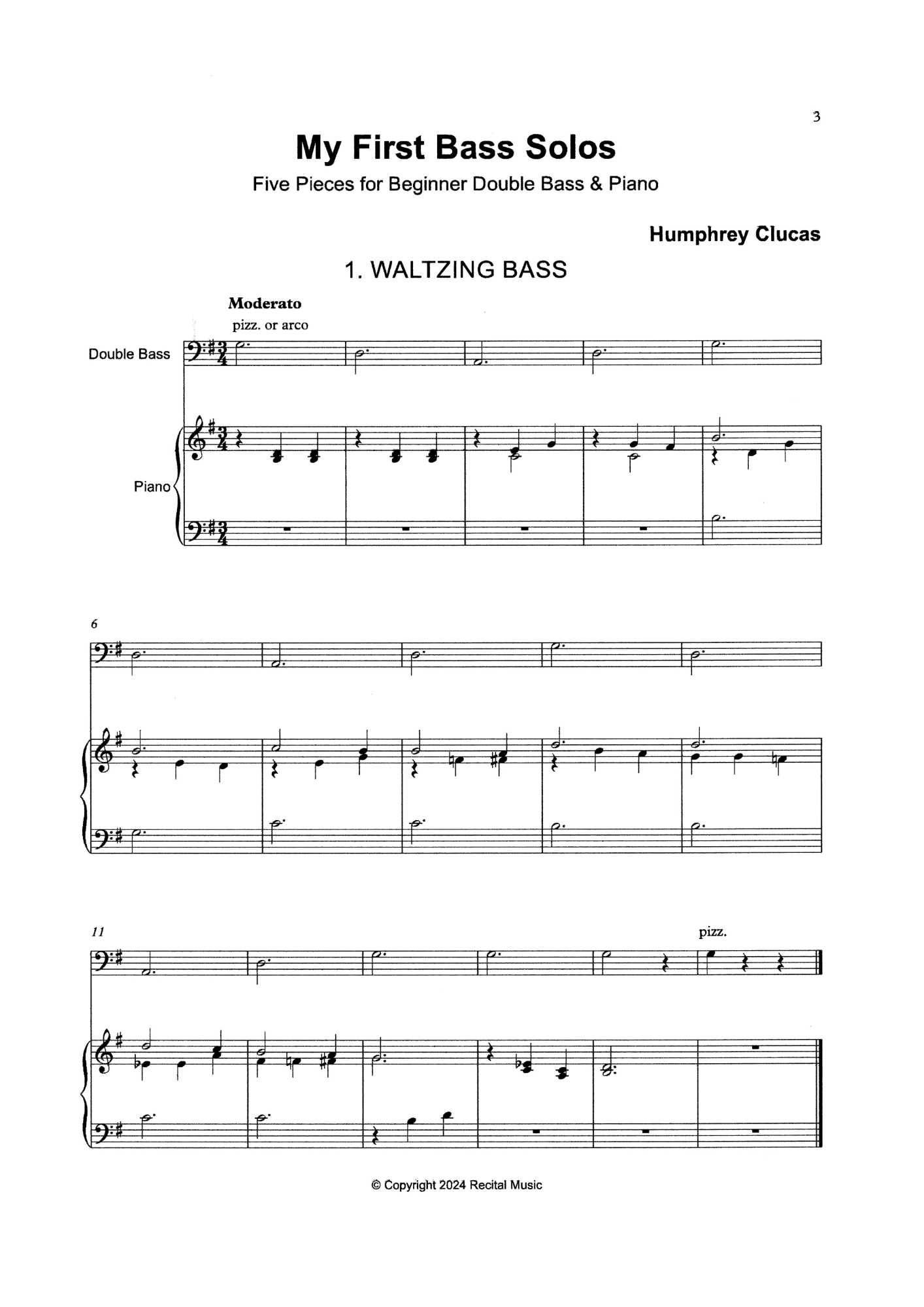 Humphrey Clucas: My First Bass Solos - Five Pieces for Beginner Double Bass & Piano