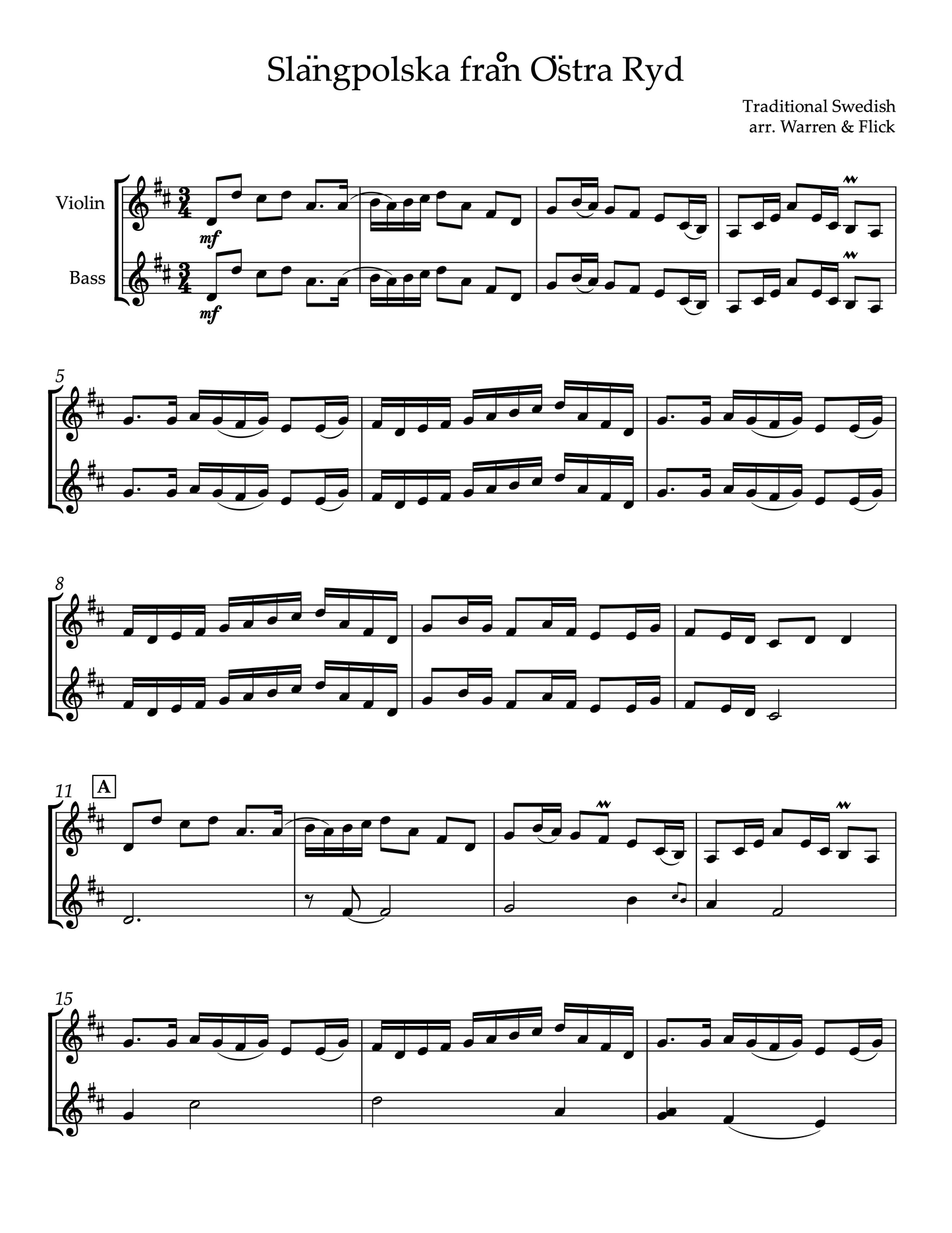 Warren & Flick: Slängpolska från Östra Ryd for Violin and Double Bass