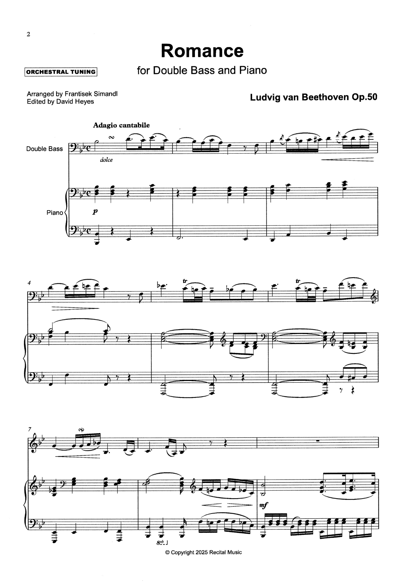 Beethoven: Romance Op.50 for double bass & piano (Simandl/Heyes)