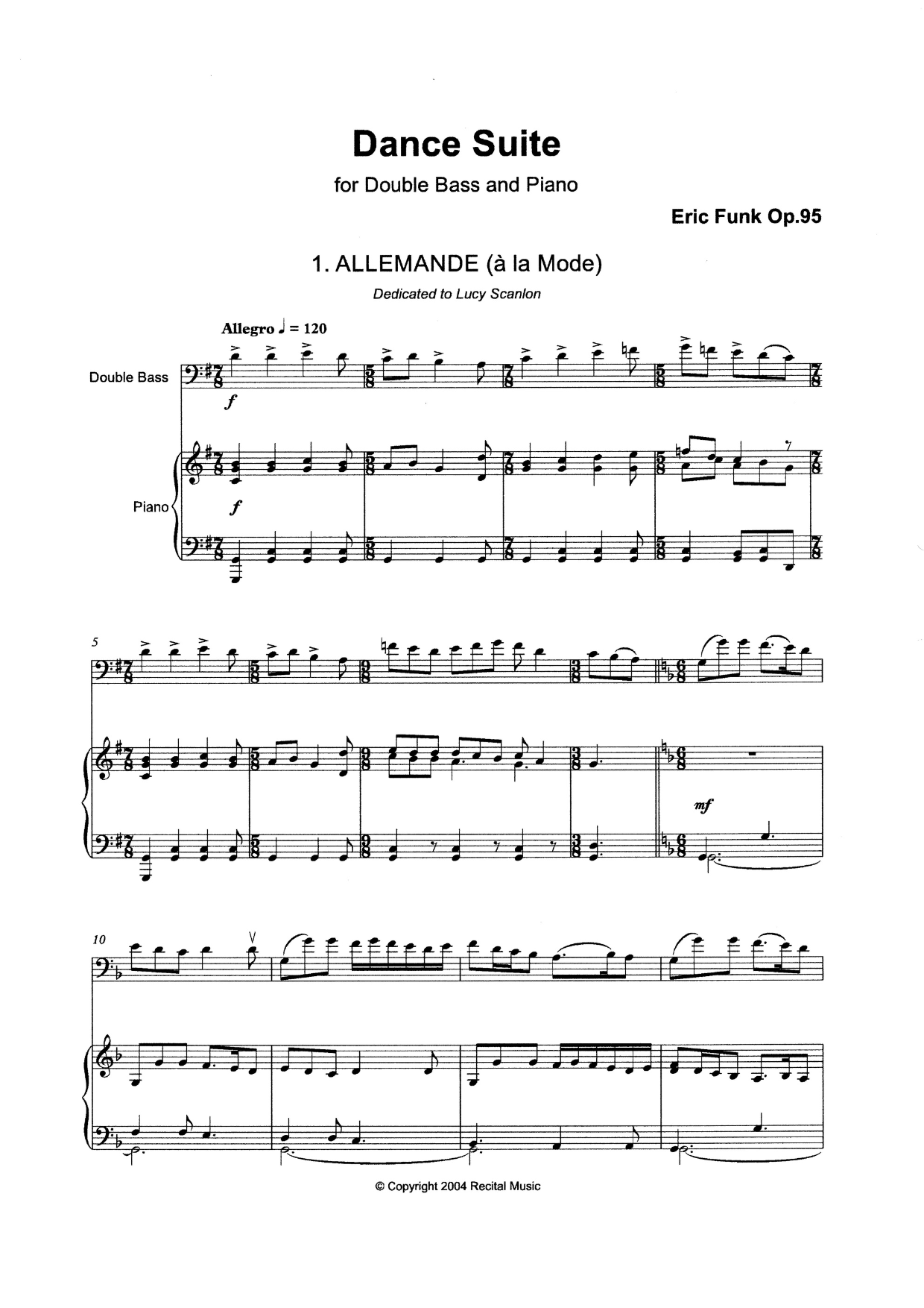 Eric Funk: Dance Suite Op.95 for double bass & piano
