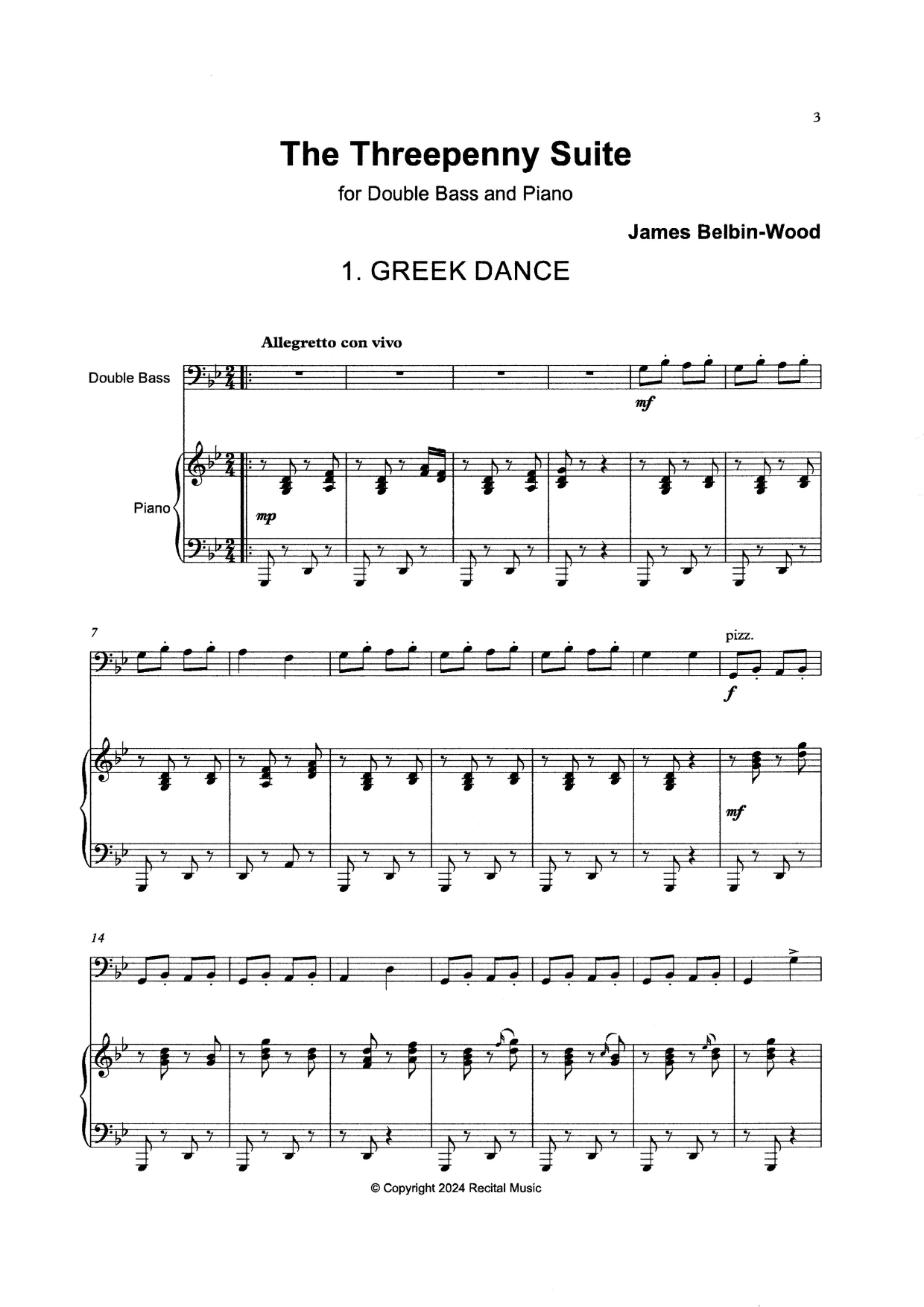 James Belbin-Wood: The Threepenny Suite for double bass & piano