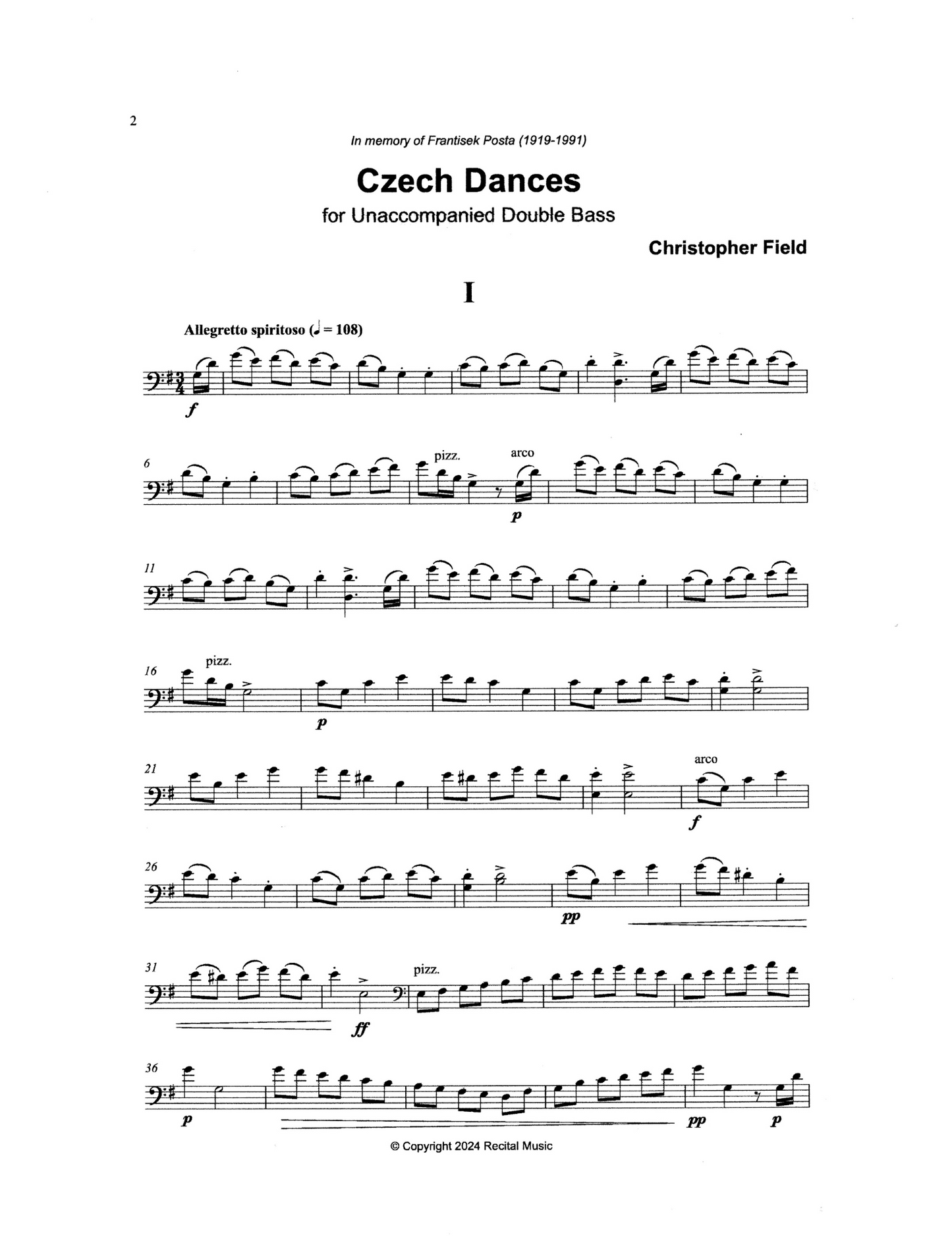 Christopher Field: Czech Dances for unaccompanied double bass