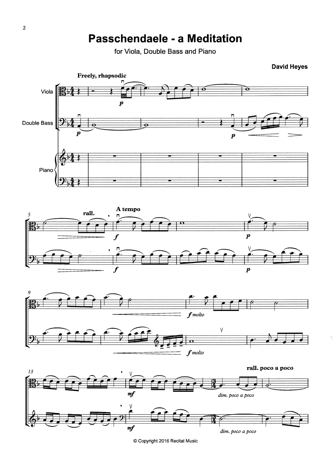 David Heyes: Passchendaele - a Meditation for viola, double bass & piano