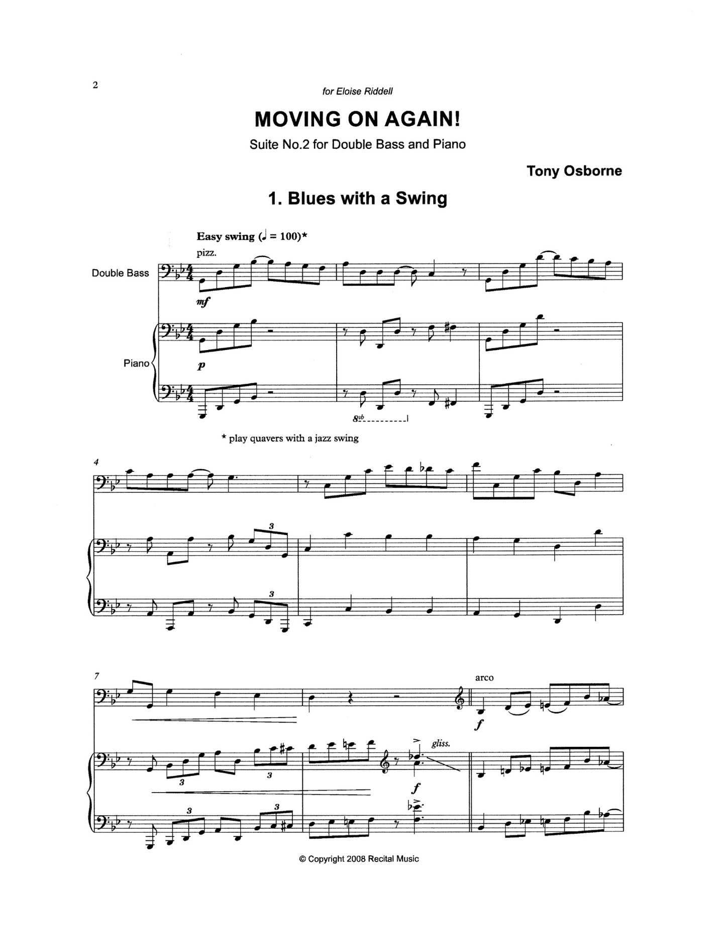Tony Osborne: Moving On Again! for double bass & piano