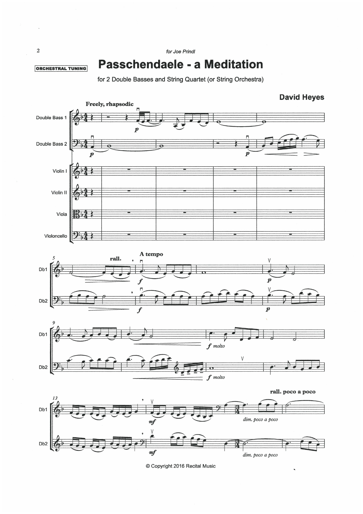 David Heyes: Passchendaele - a Meditation for 2 double basses & string quartet