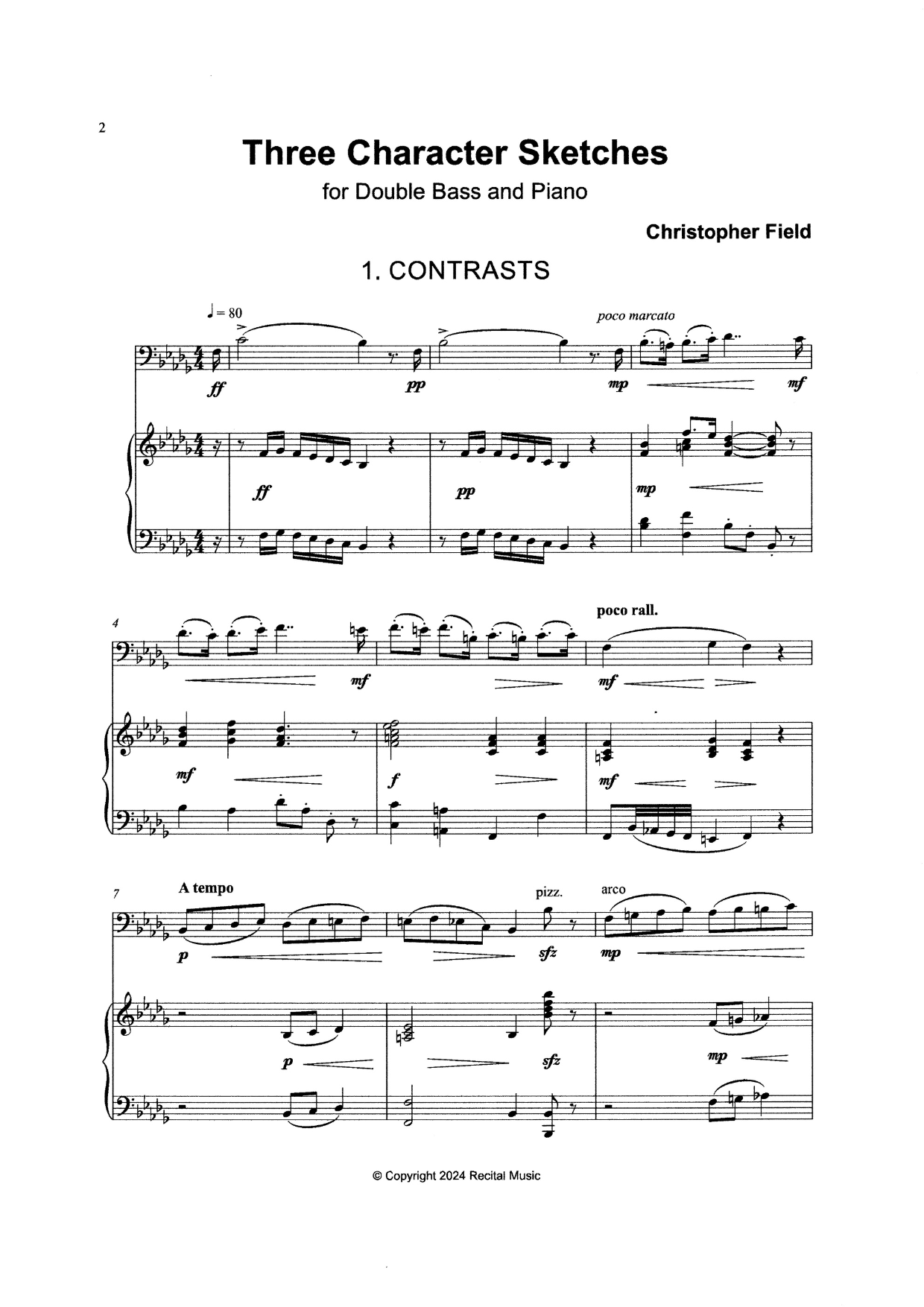 Christopher Field: First Concert Solos for double bass & piano