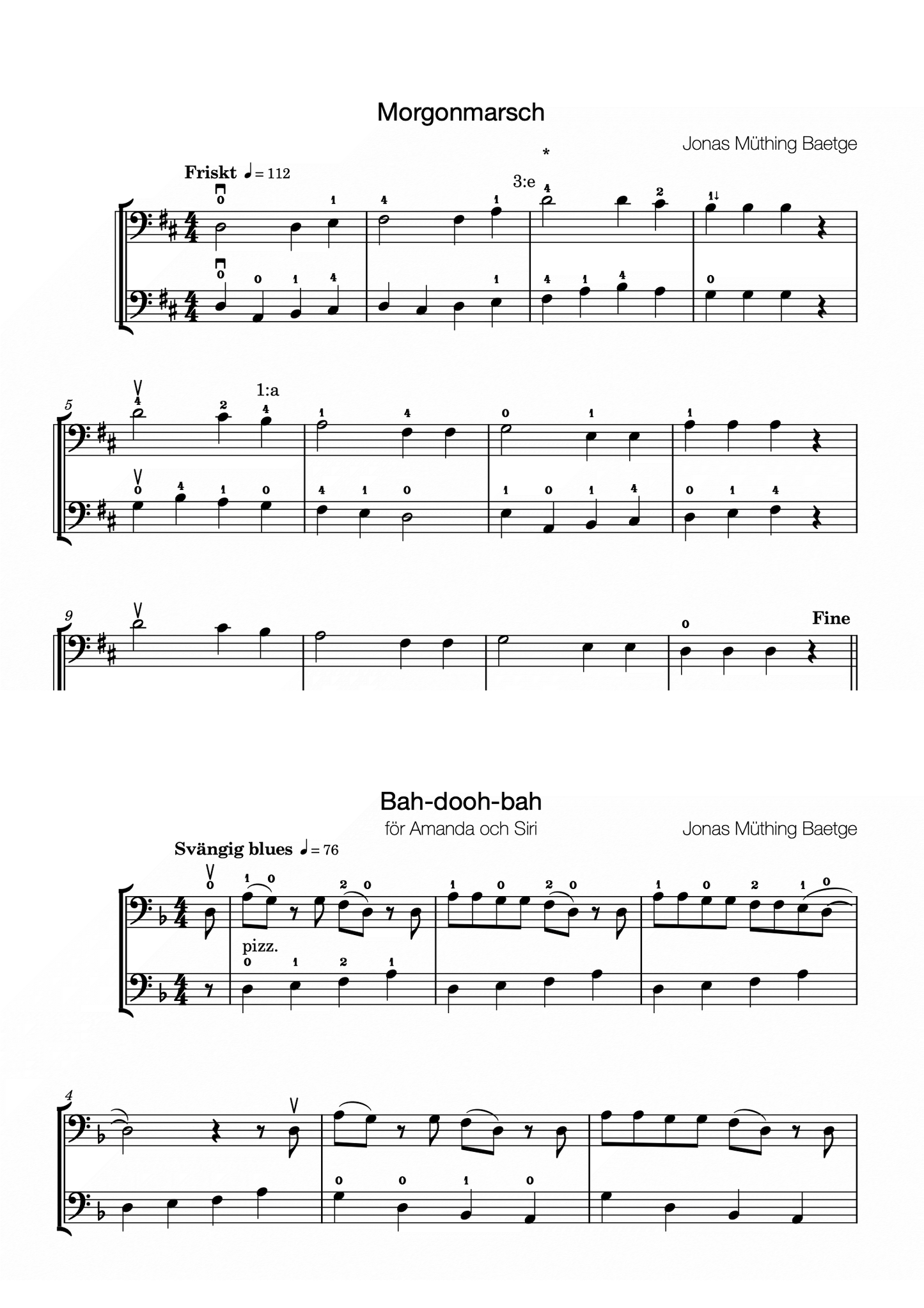 Jonas Baetge: Basso Nova, beginner pieces for double bass duet and double bass & piano