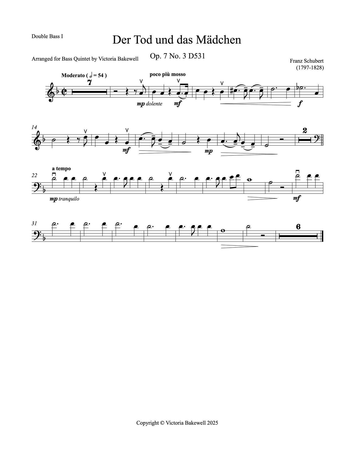 Franz Schubert: Der Tod un Das Mädchen (Death and the Maiden) for bass quintet (arr. Victoria Bakewell)