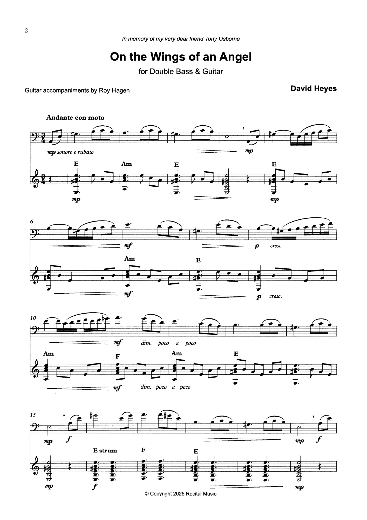David Heyes: Reflections: Four Pieces for double bass & guitar