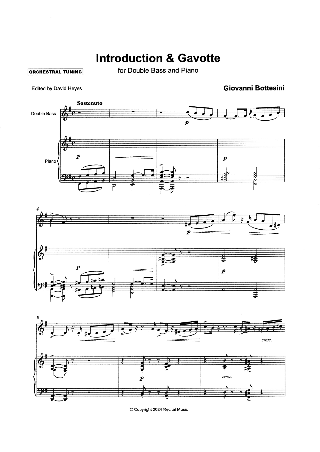 Bottesini: Gavotte and Introduction & Gavotte for double bass & piano (ed. Heyes)