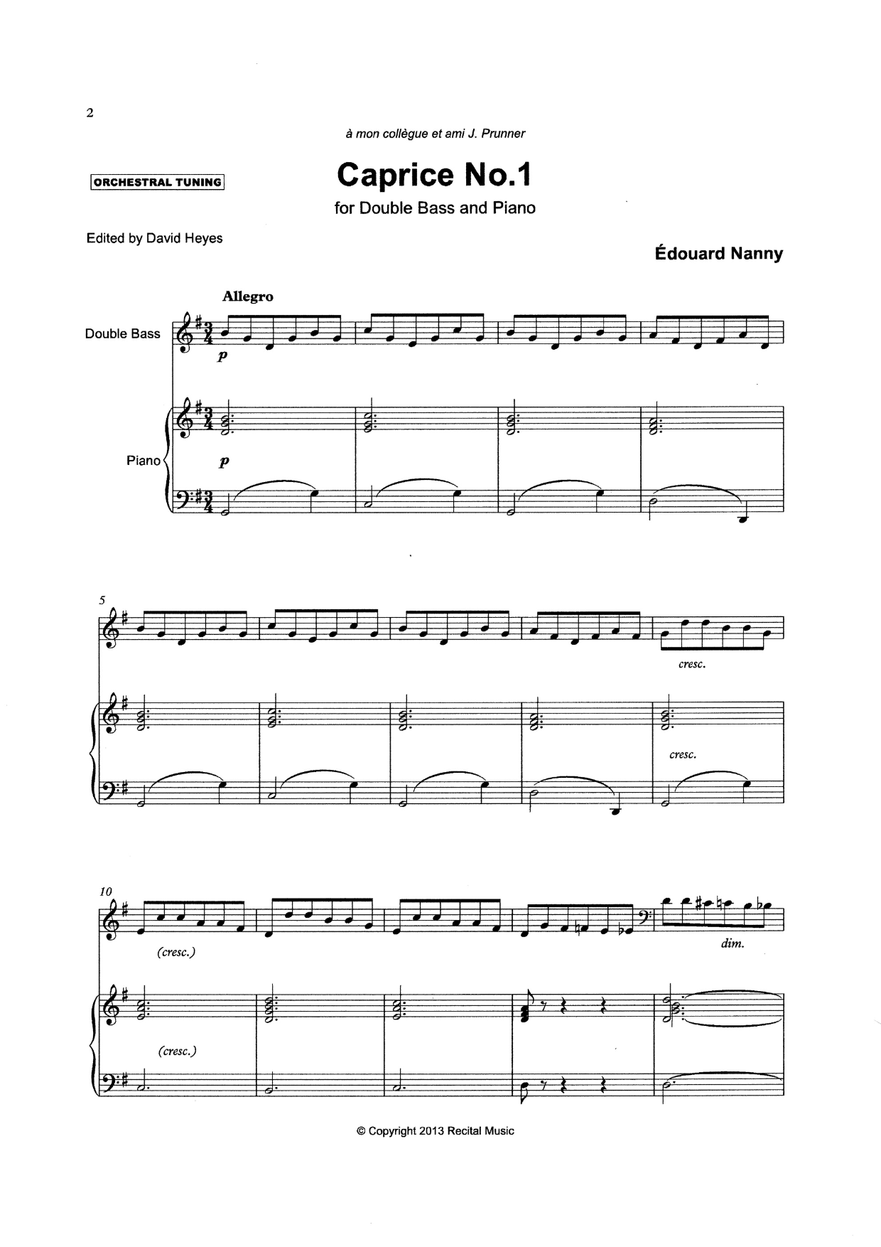 Édouard Nanny: Three Caprices for double bass & piano (ed. Heyes)