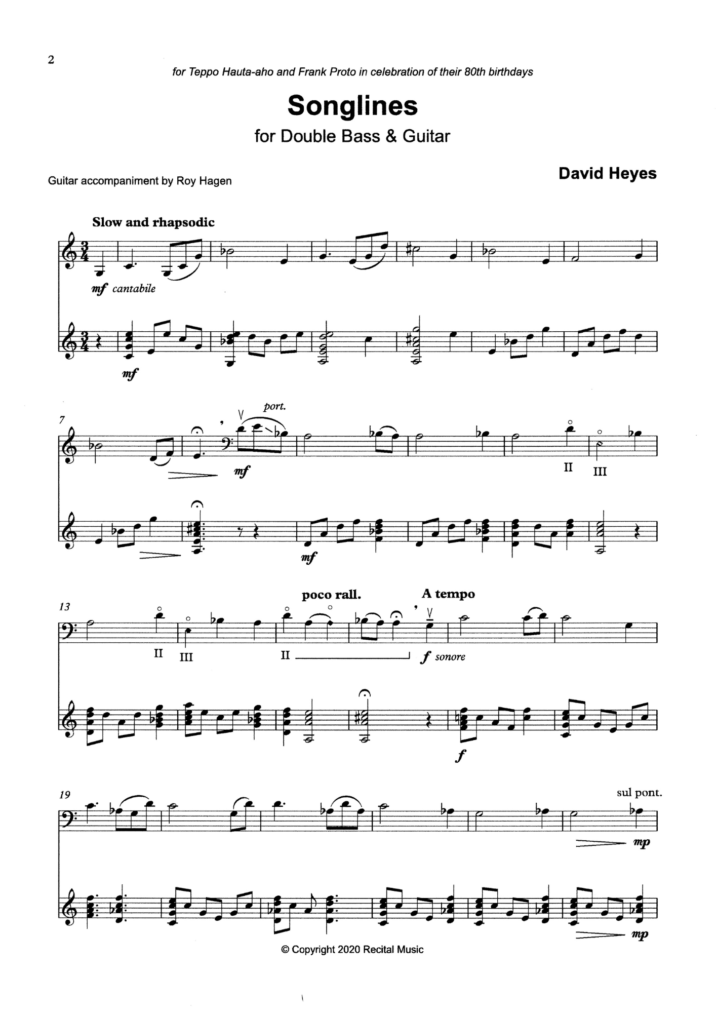 David Heyes: Reflections: Four Pieces for double bass & guitar
