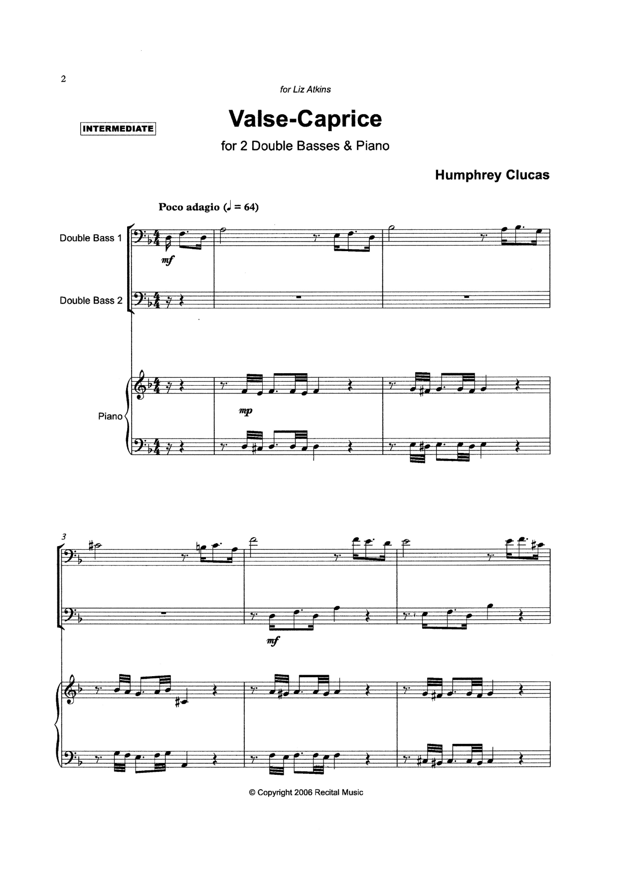 Humphrey Clucas: Valse Caprice for 2 double basses & piano