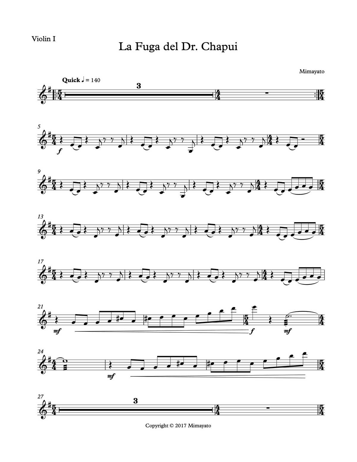 Alberto Moreno: La Fuga del Dr. Chapuí for Double Bass, Electric Bass, & String Quartet