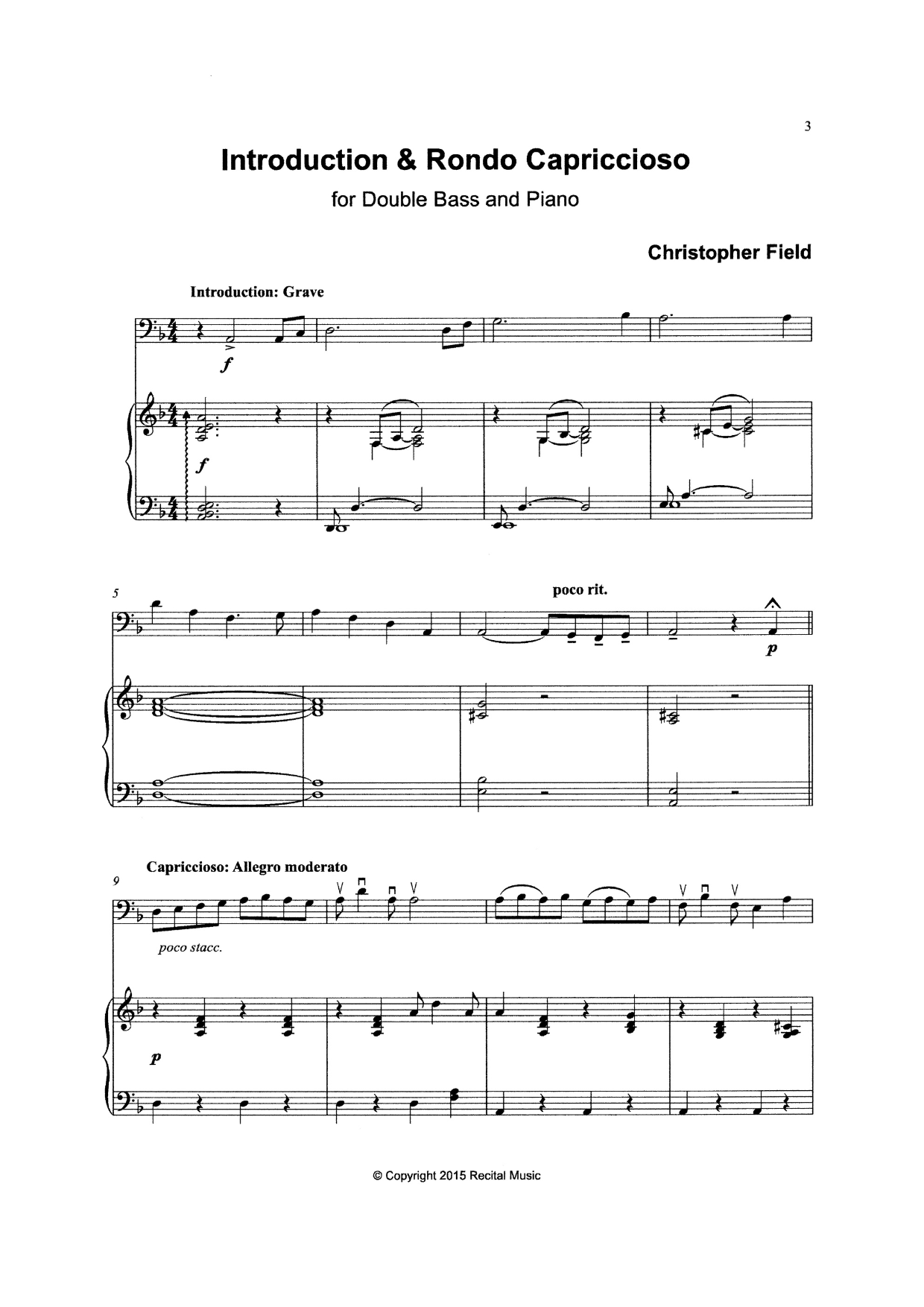 Christopher Field: First Concert Solos for double bass & piano