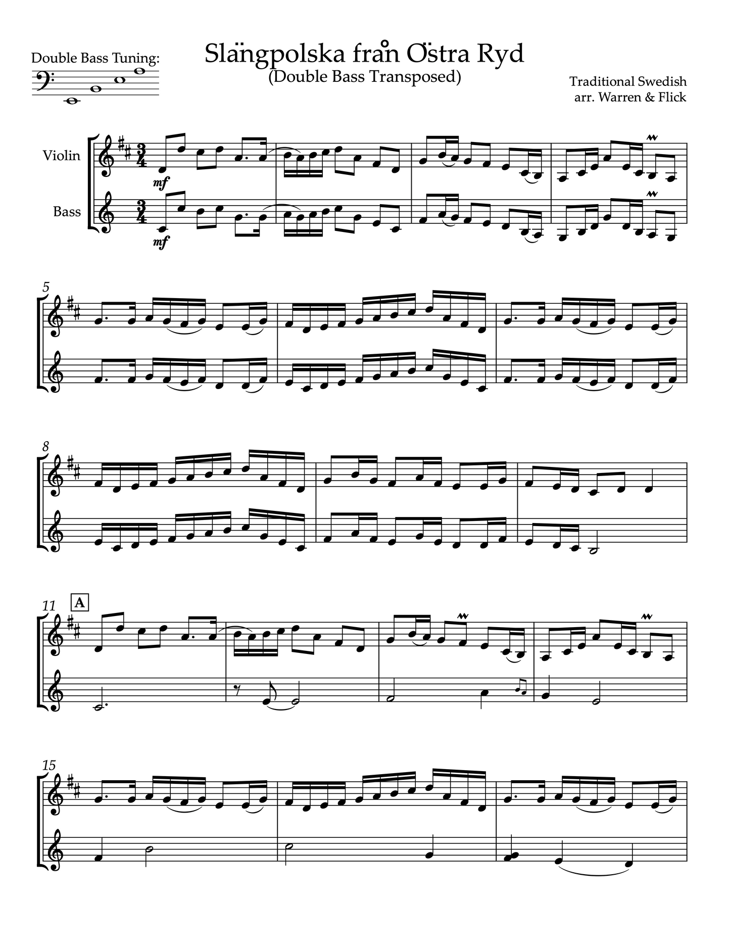 Warren & Flick: Slängpolska från Östra Ryd for Violin and Double Bass