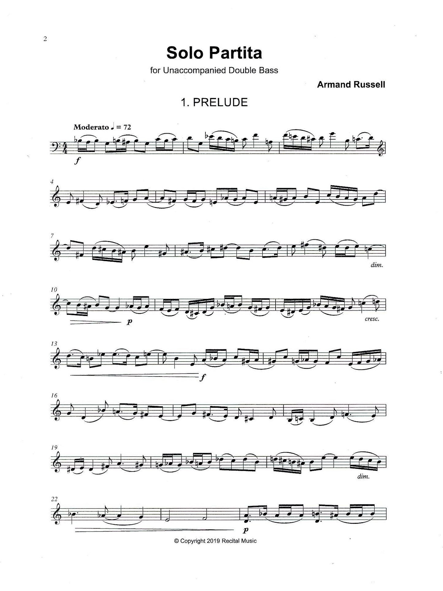 Armand Russell: Celebrations Book 10 for unaccompanied double bass