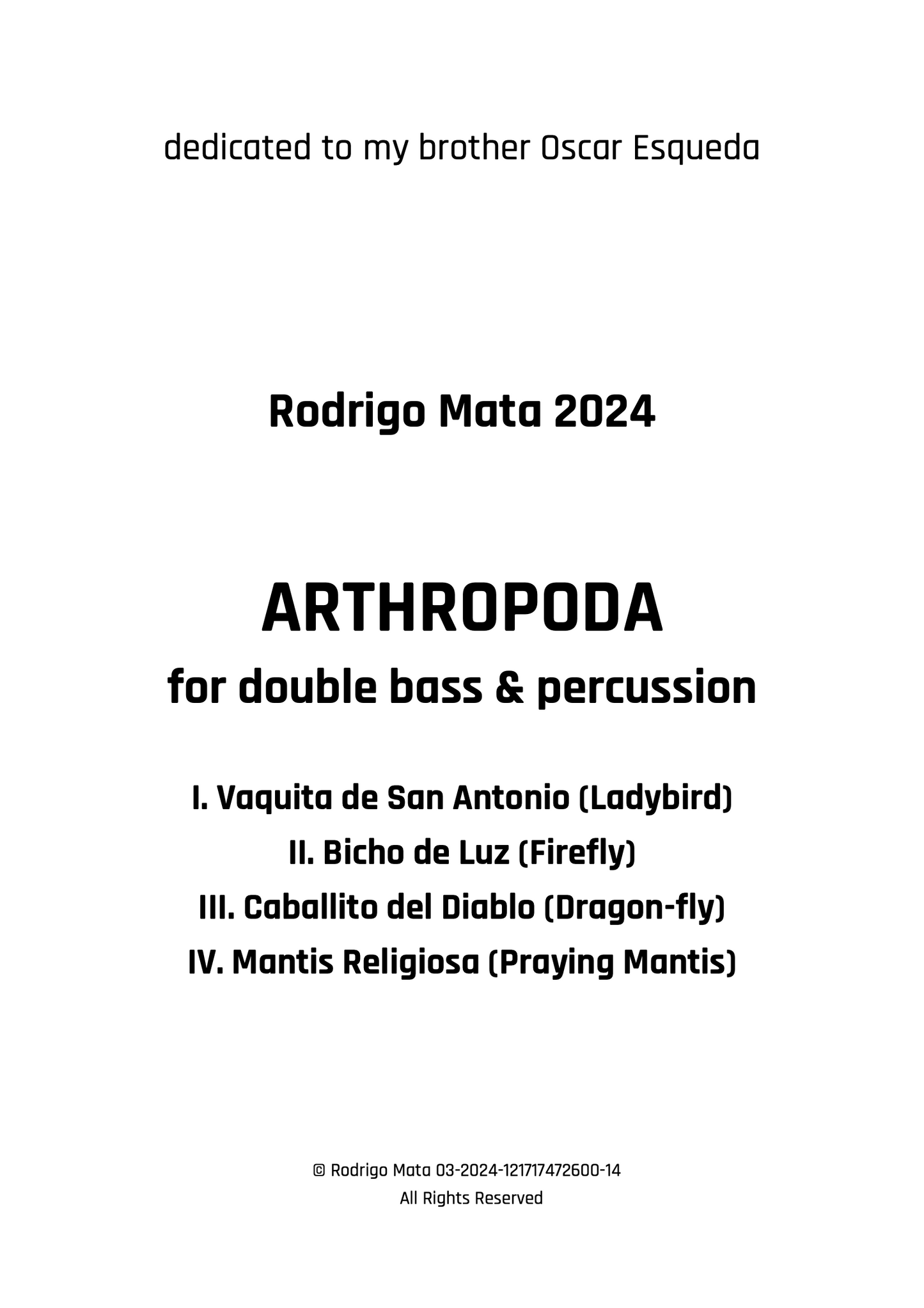 Rodrigo Mata: ARTHROPODA for double bass & percussion