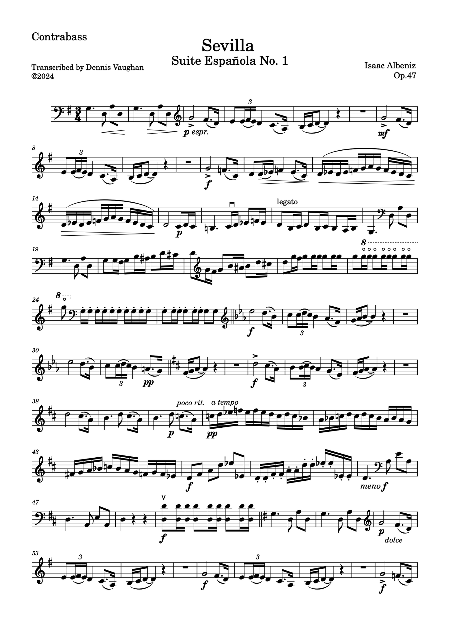 Isaac Albéniz: Sevilla for double bass and piano (arr. Vaughan)