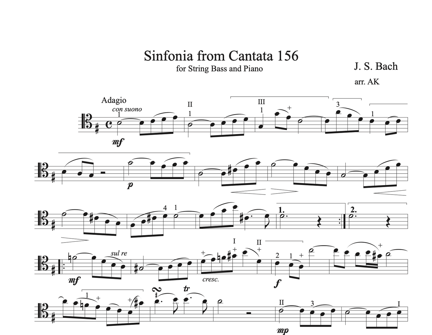 J.S. Bach: Arioso from Sinfonia BWV 156 for string bass and piano (ed. Kohn)