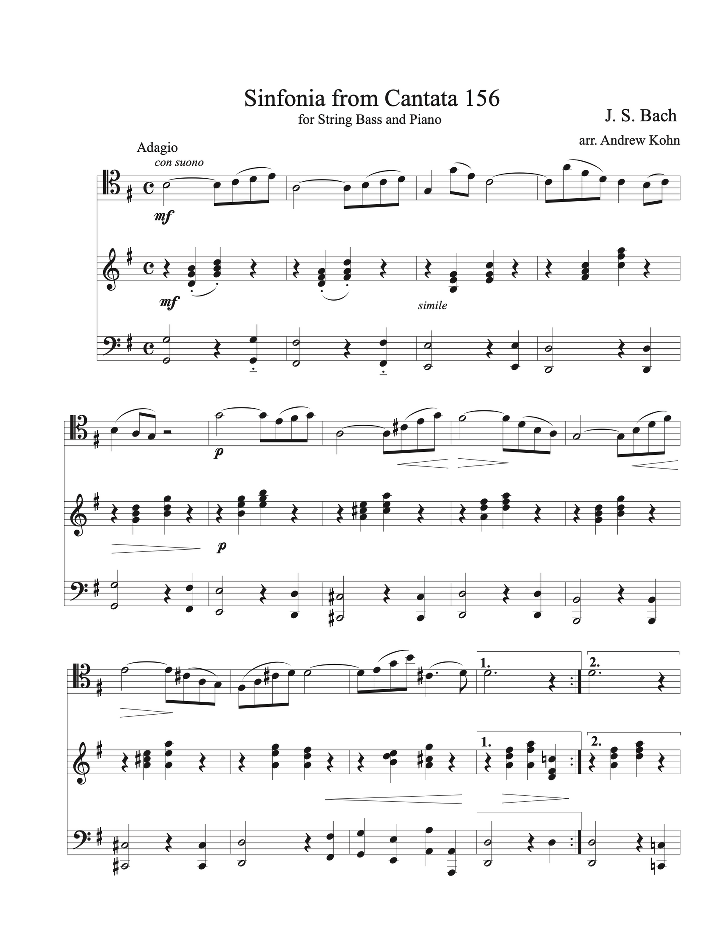 J.S. Bach: Arioso from Sinfonia BWV 156 for string bass and piano (ed. Kohn)