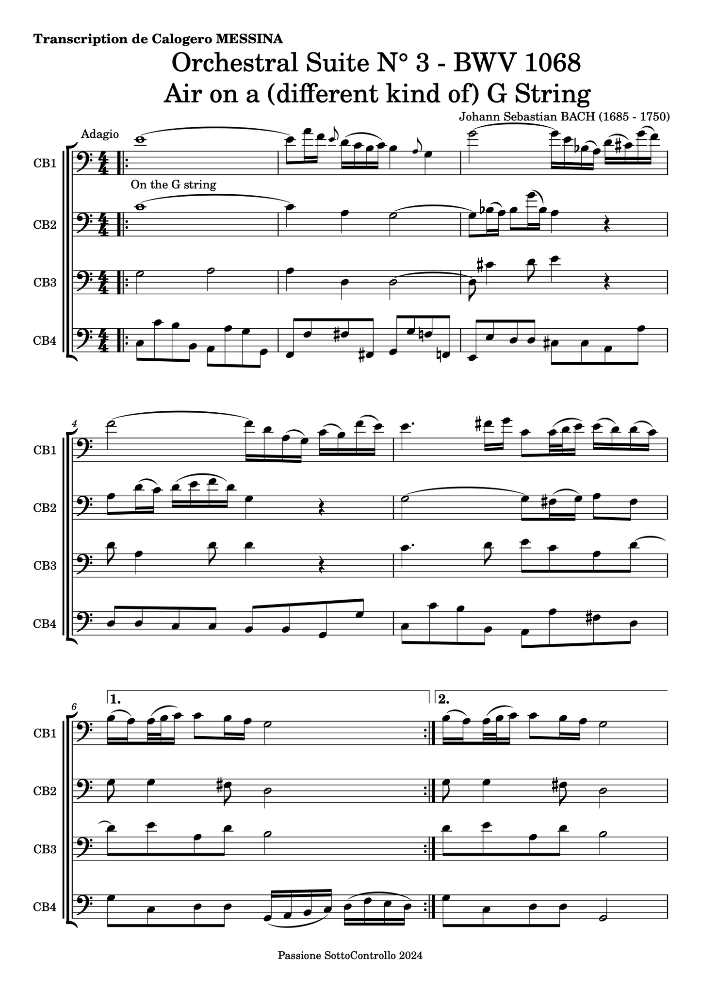 Bach: Orchestral Suite 3, Air on a (different kind of) G String, for double bass quartet (arr. Messina)