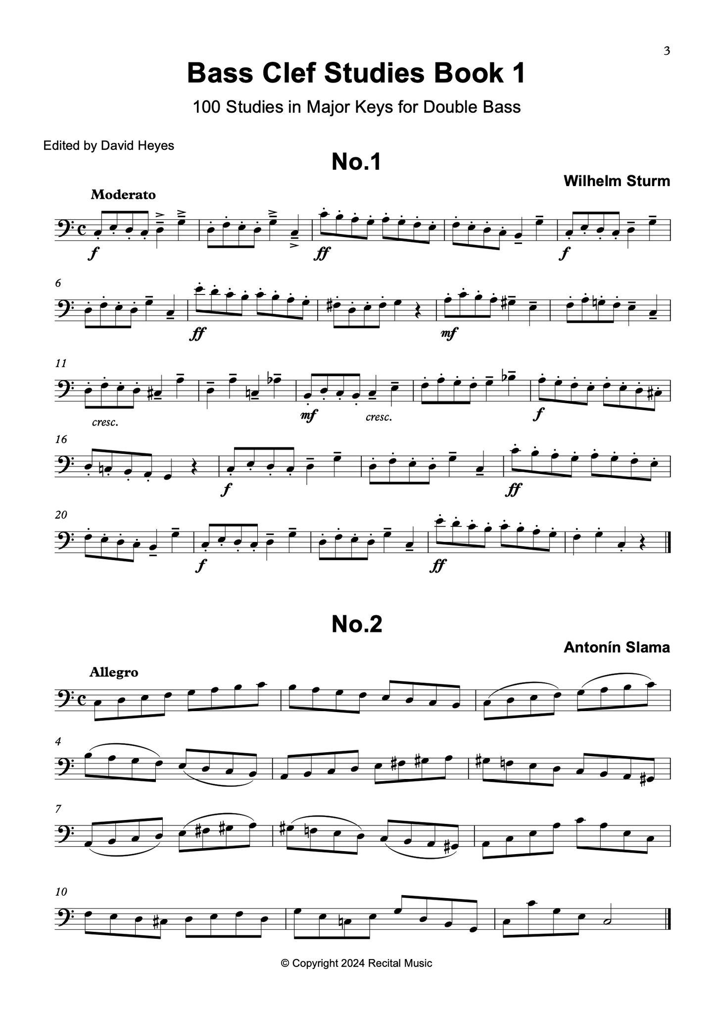 Bass Clef Studies Book 1 - 100 Studies in Major Keys for Double Bass (ed. Heyes)