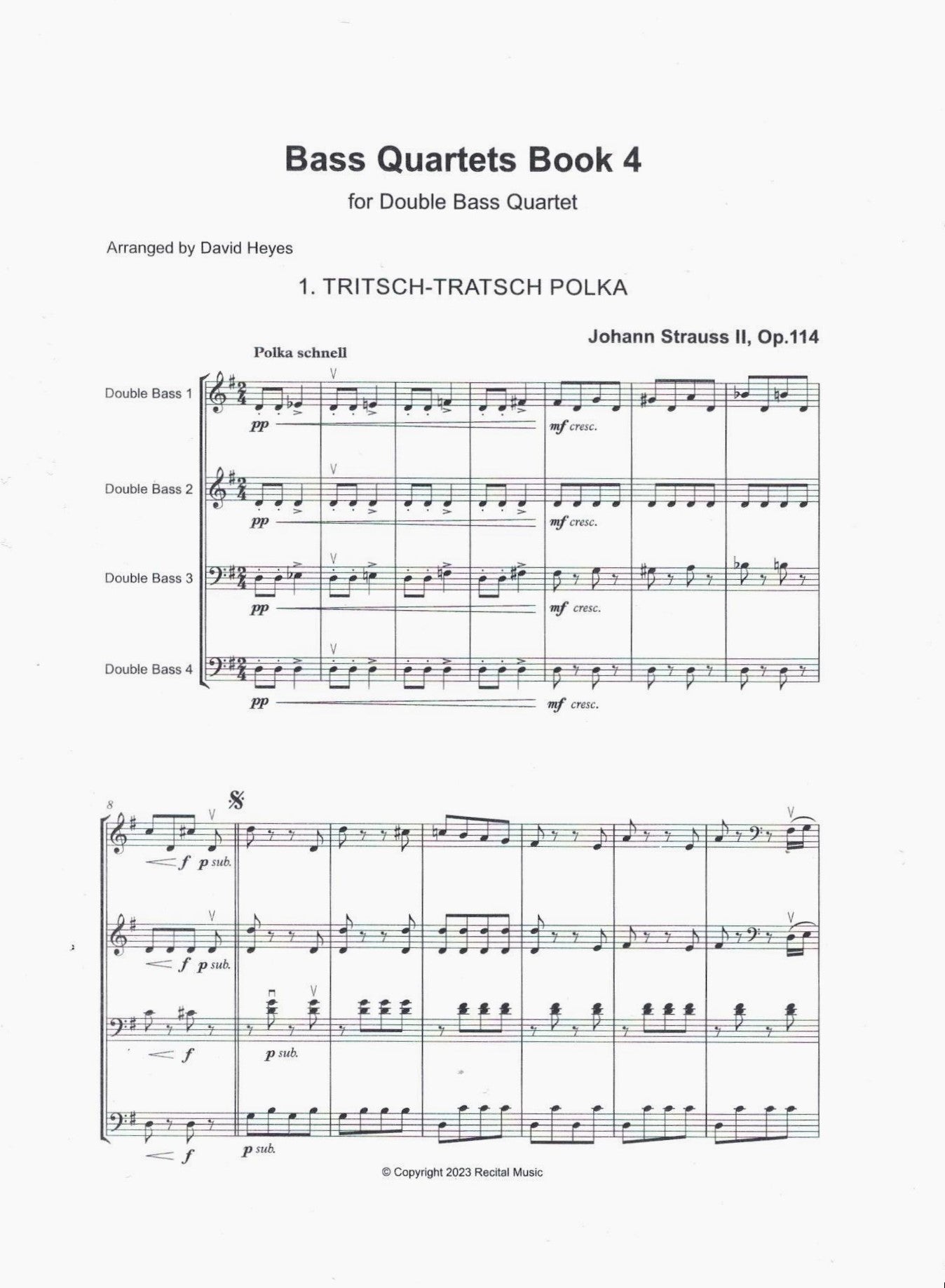 Bass Quartets Book 4: 12 Pieces for double bass quartet (arr. David Heyes)